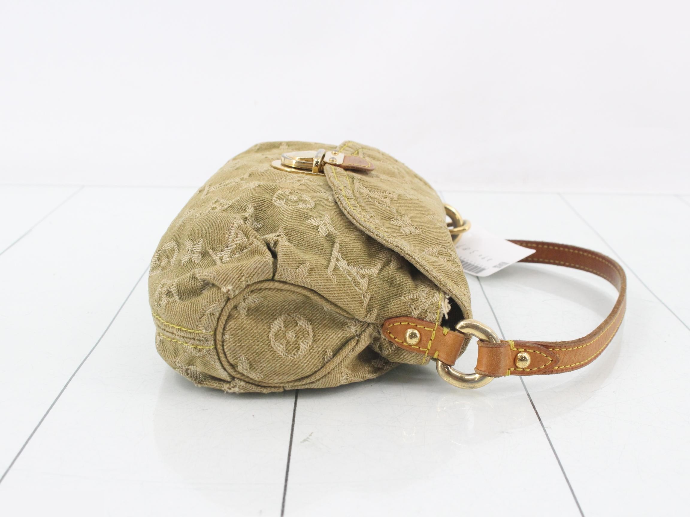 Monogram Denim Pleaty Shoulder Bag (Green) — view 3