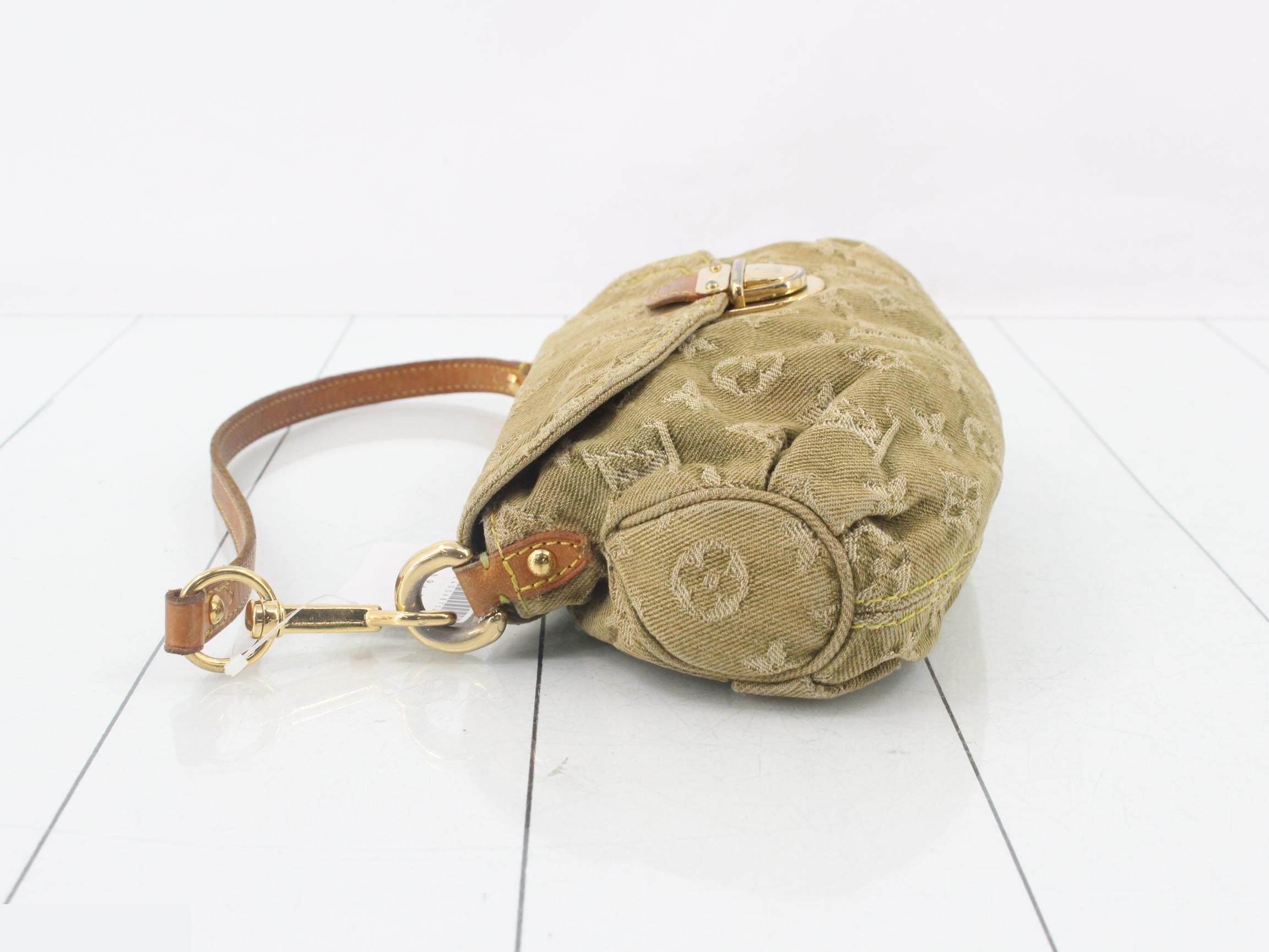 Monogram Denim Pleaty Shoulder Bag (Green) — view 4
