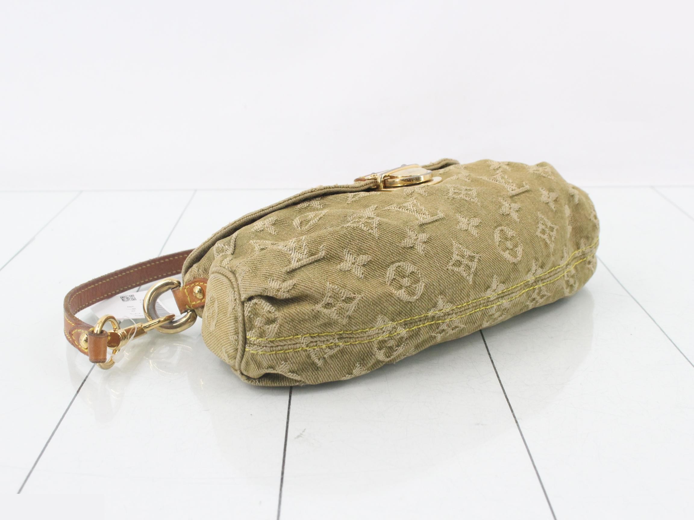 Monogram Denim Pleaty Shoulder Bag (Green) — view 5