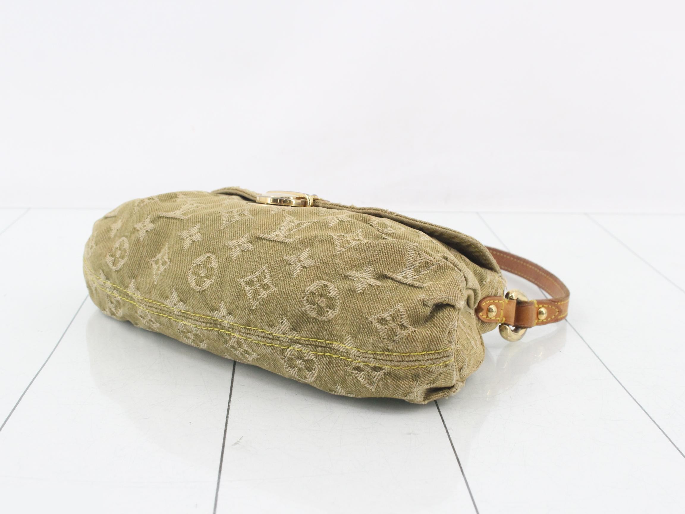 Monogram Denim Pleaty Shoulder Bag (Green) — view 6