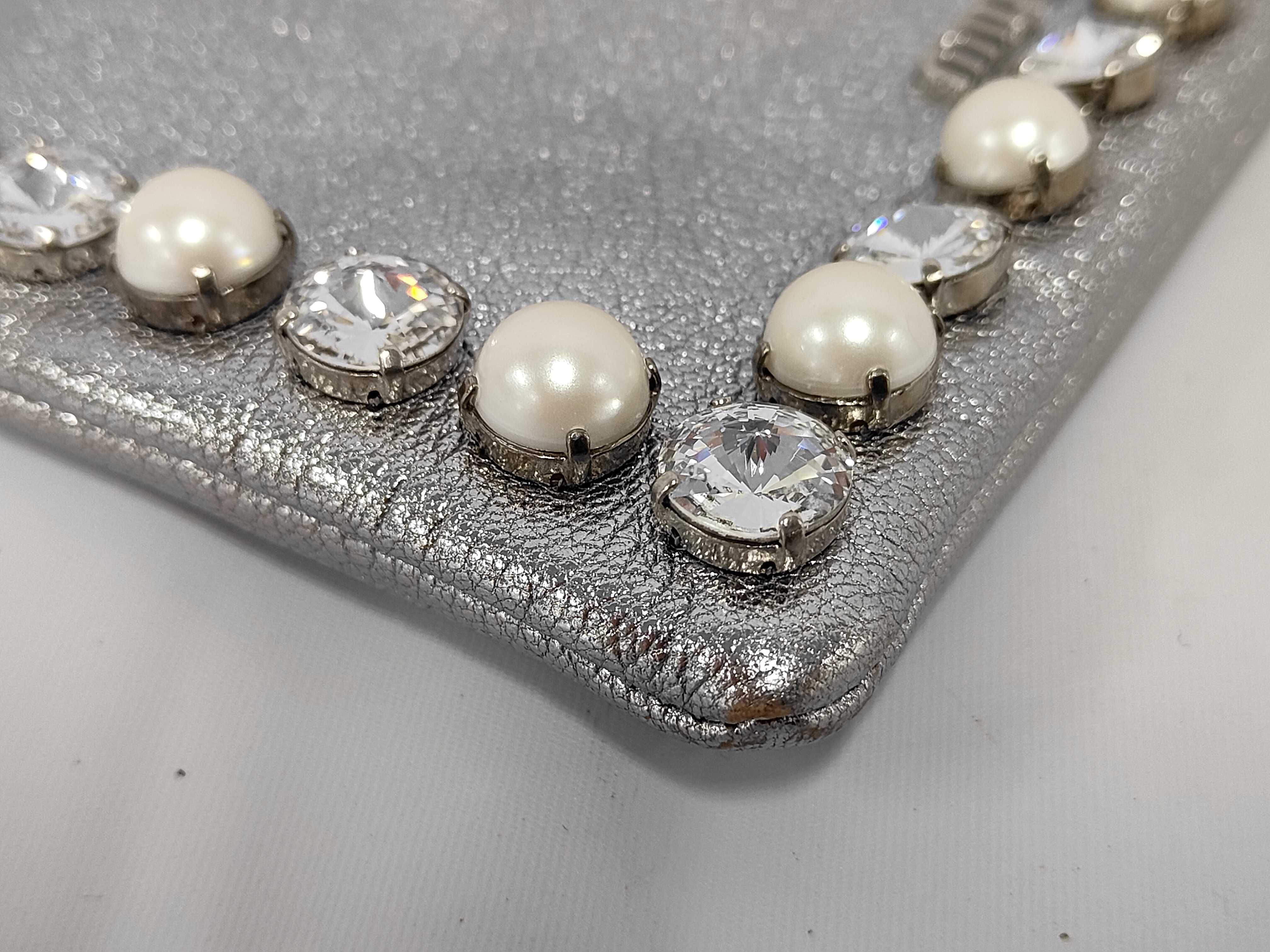 pouch with rhinestones and faux pearls, 5MB002 pouch — view 4