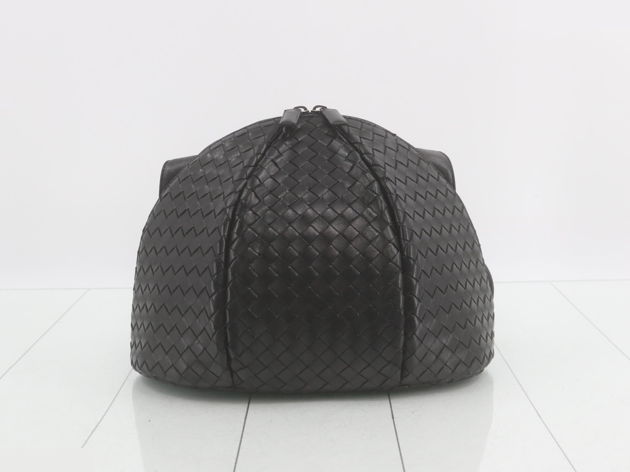 Intrecciato Leather Shoulder Bag, Black