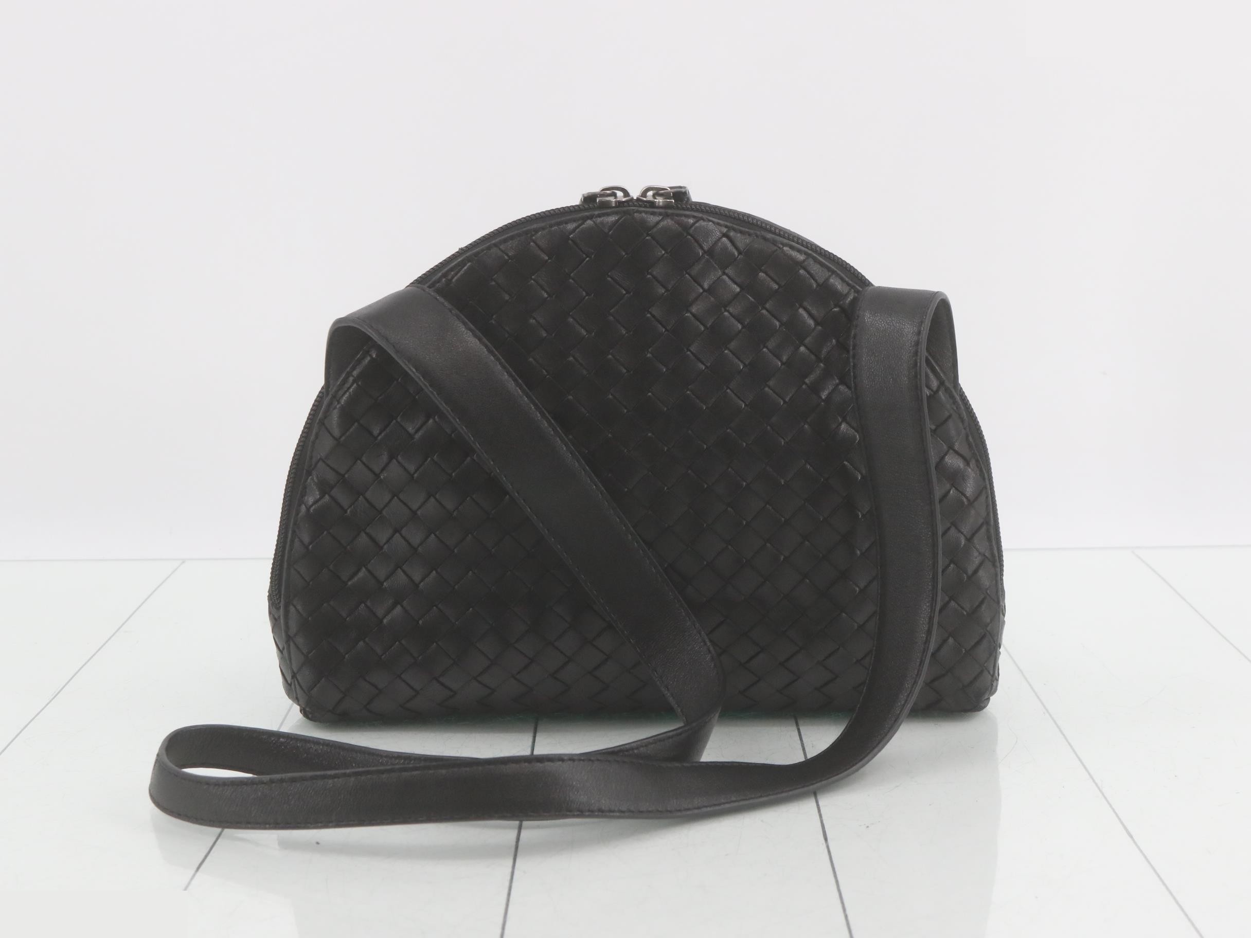 Intrecciato Leather Shoulder Bag, Black — view 2