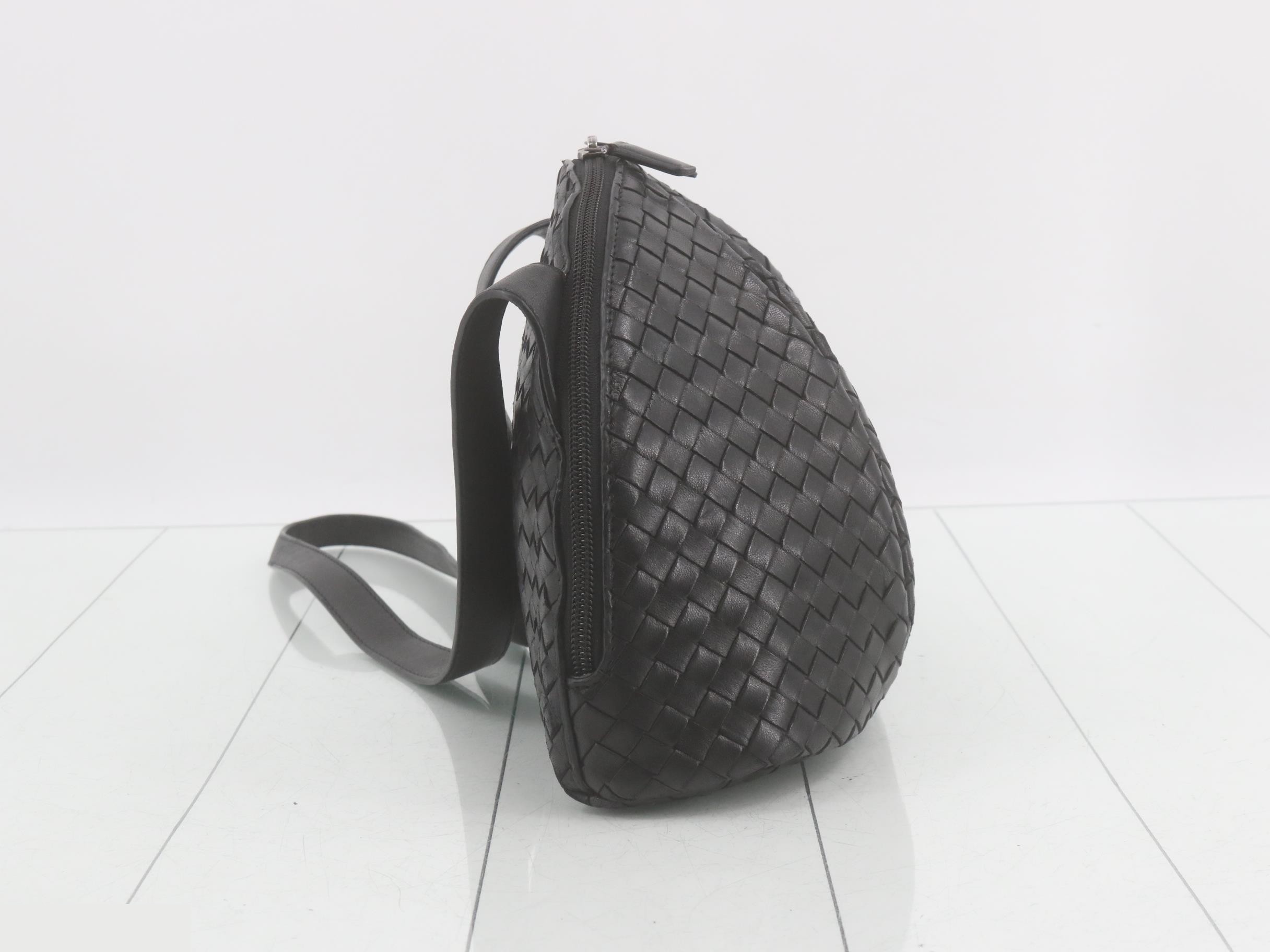 Intrecciato Leather Shoulder Bag, Black — view 4