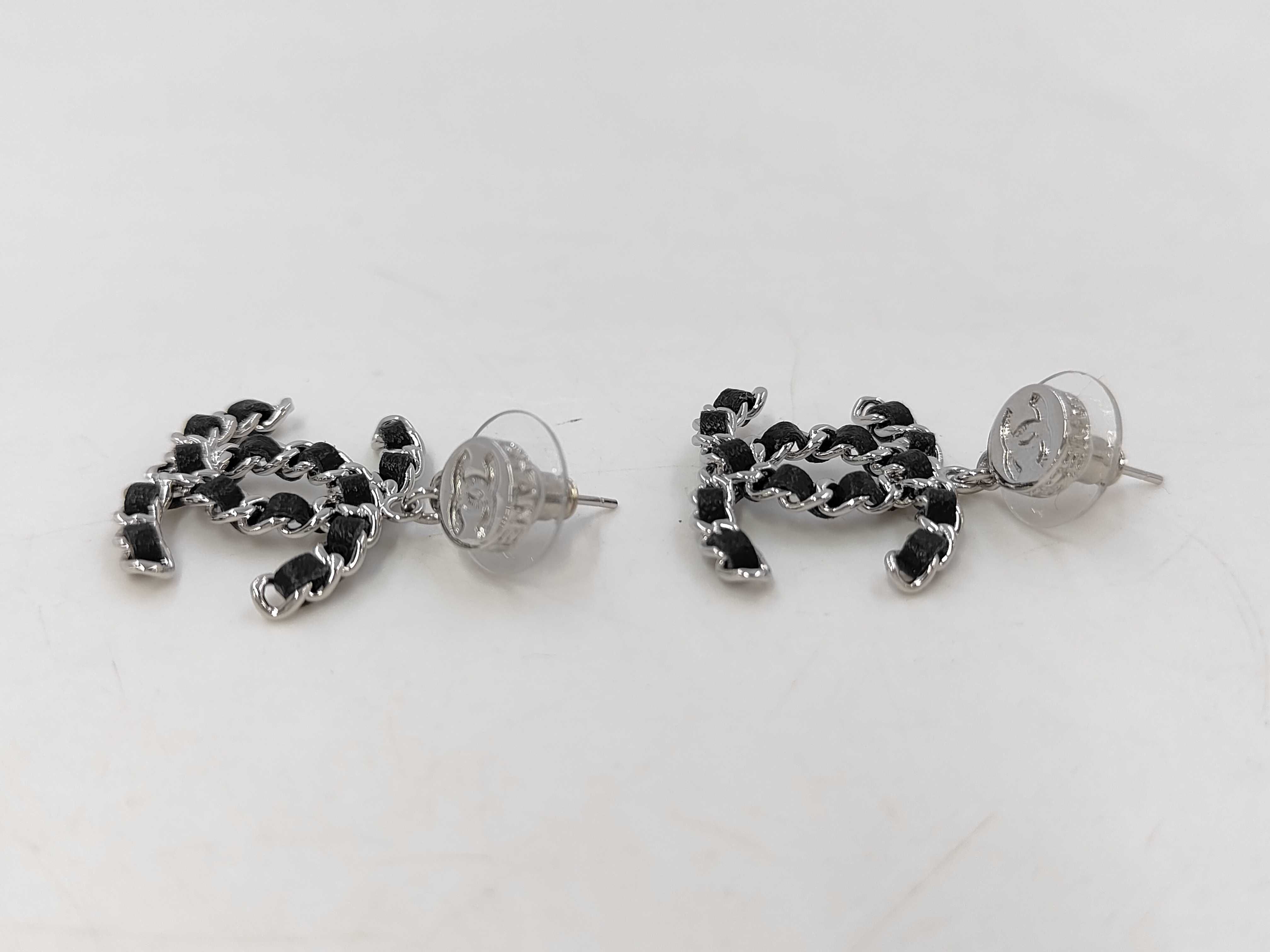 Coco Mark Chain Earrings, Metal x Leather Earrings — view 3