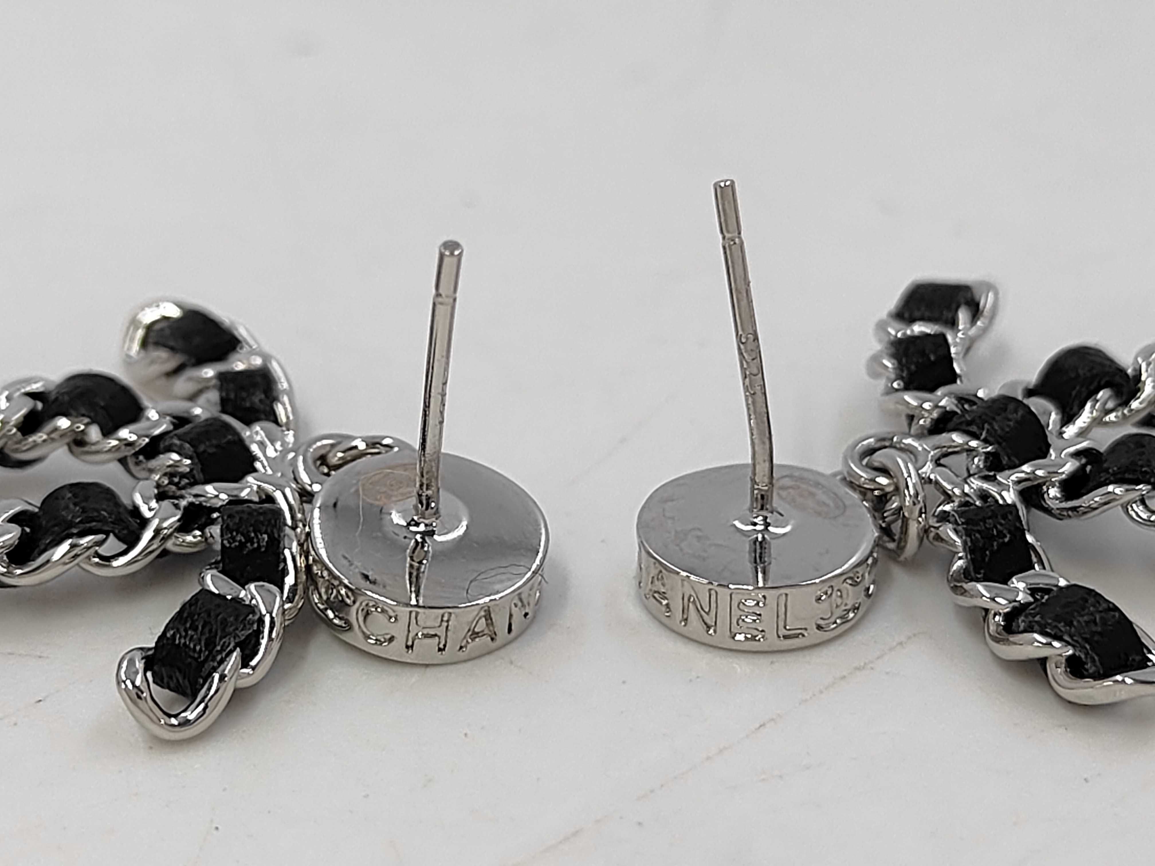 Coco Mark Chain Earrings, Metal x Leather Earrings — view 4
