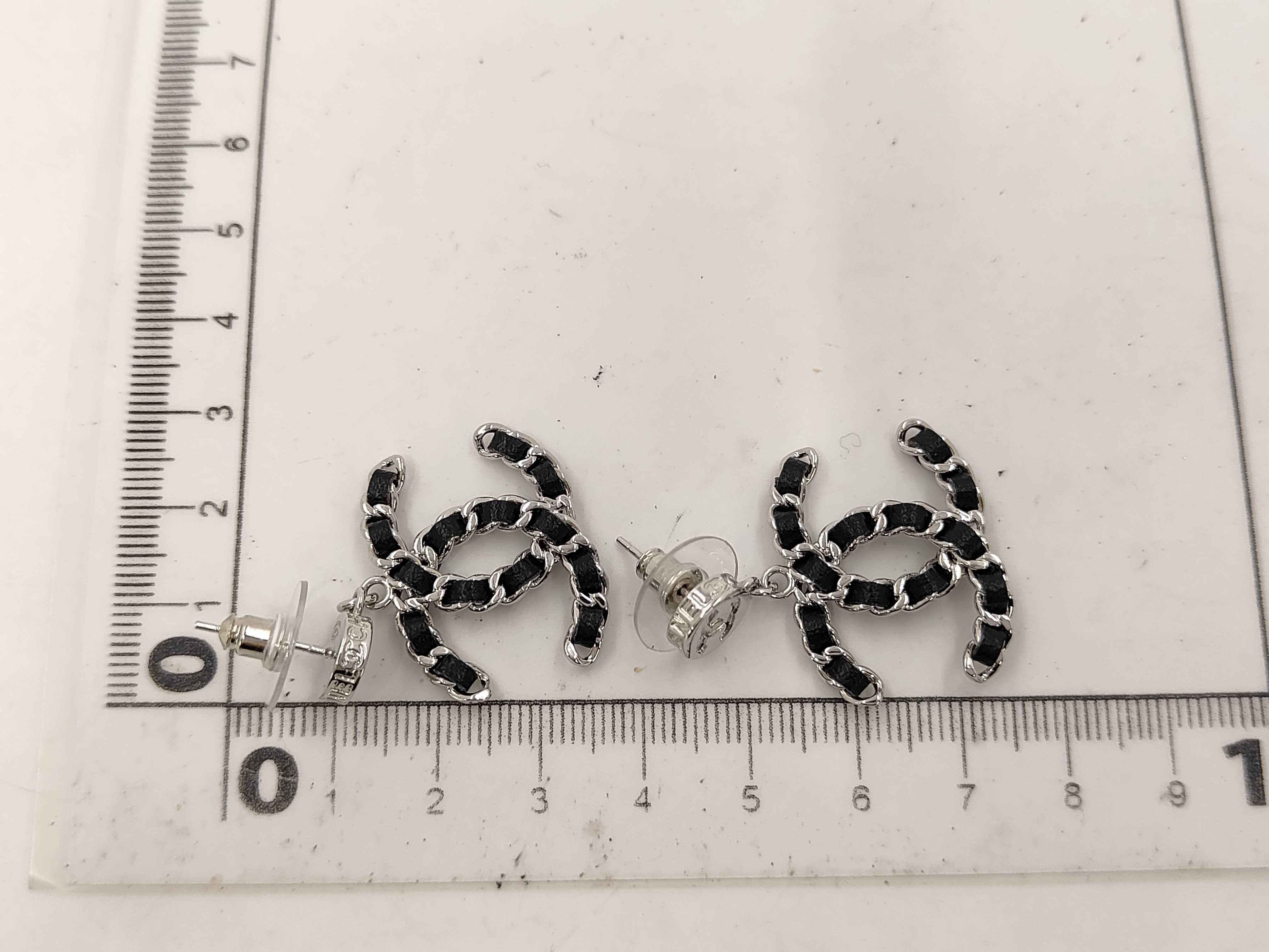 Coco Mark Chain Earrings, Metal x Leather Earrings — view 7