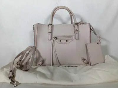 Paper Mini Leather 2-Way Handbag, Beige, 357333, with Mirror, Shoulder Bag