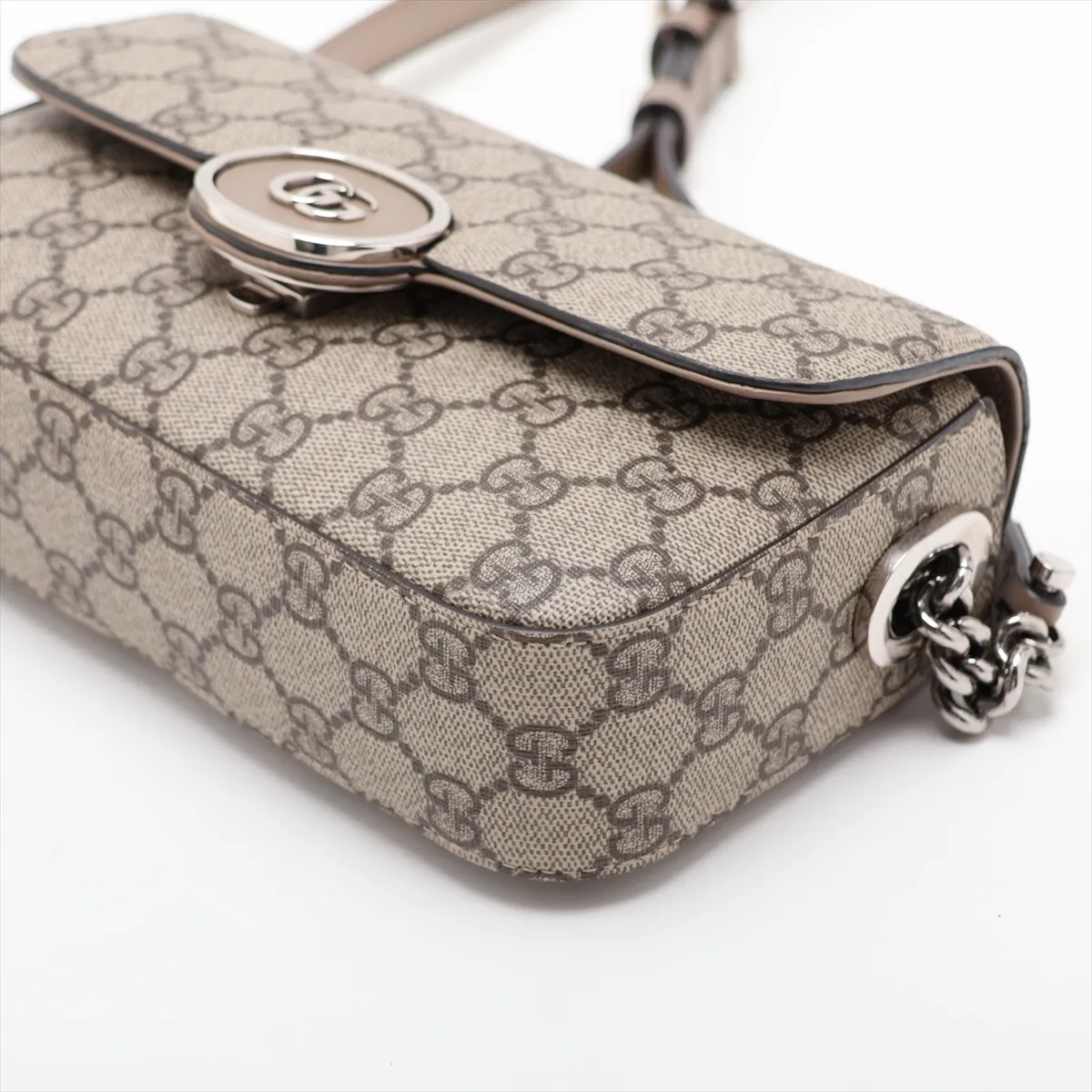 Petite GG Supreme PVC x Leather 2-Way Shoulder Bag, Beige, 739722 — view 3