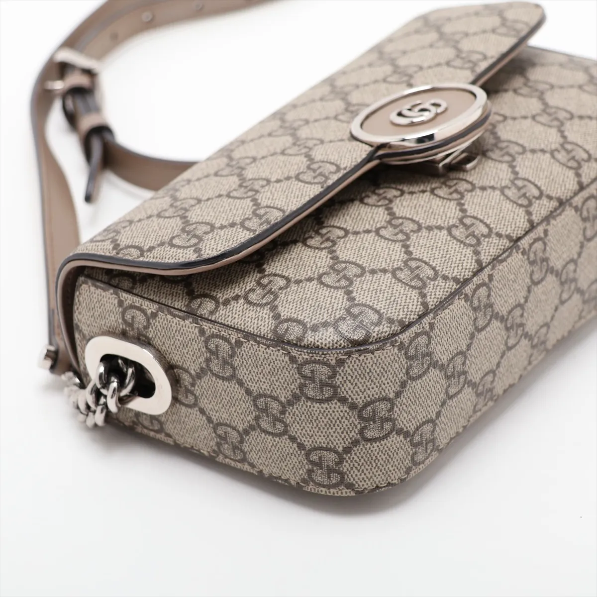 Petite GG Supreme PVC x Leather 2-Way Shoulder Bag, Beige, 739722 — view 4