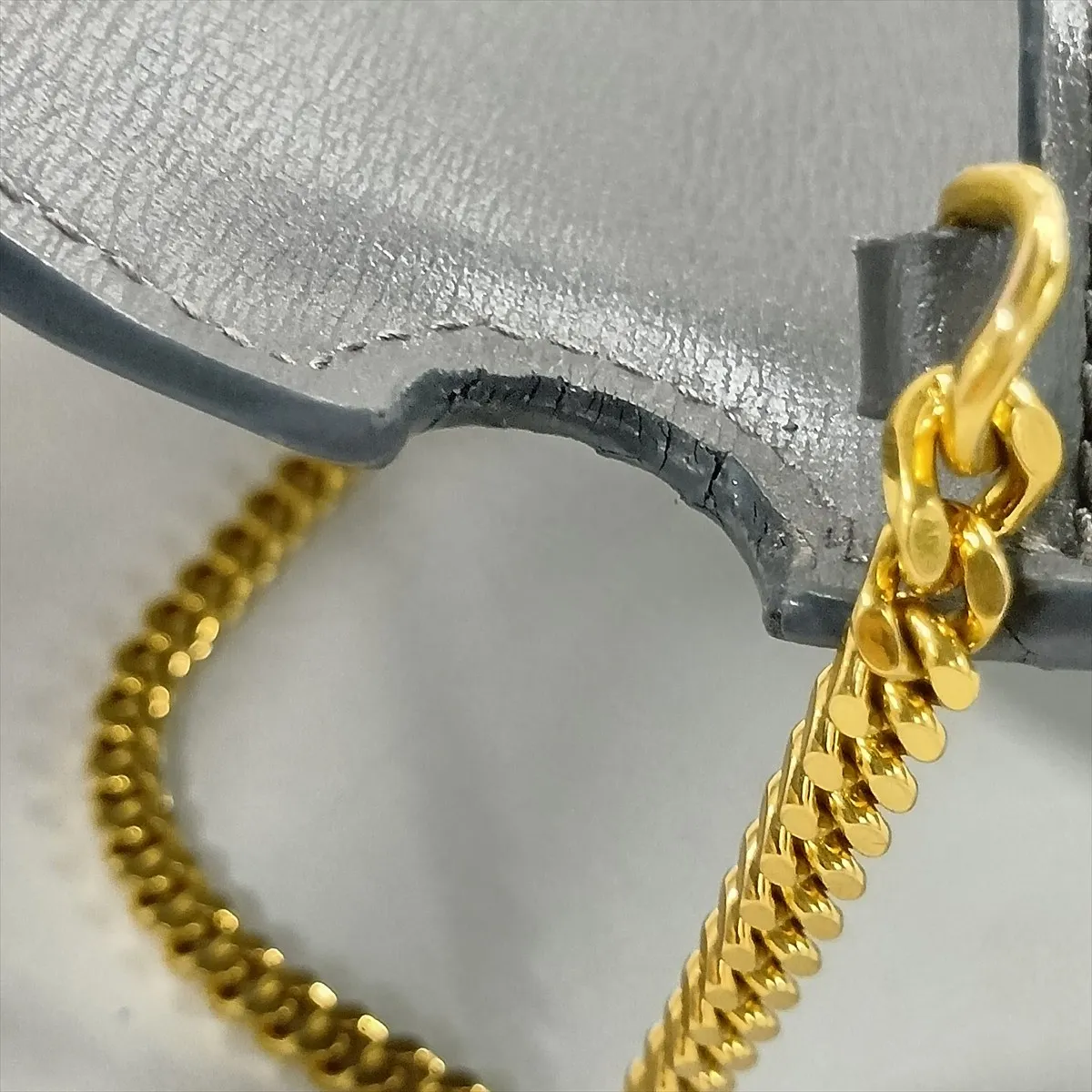 Leather Chain Shoulder Bag, Gray, 635095 — view 12