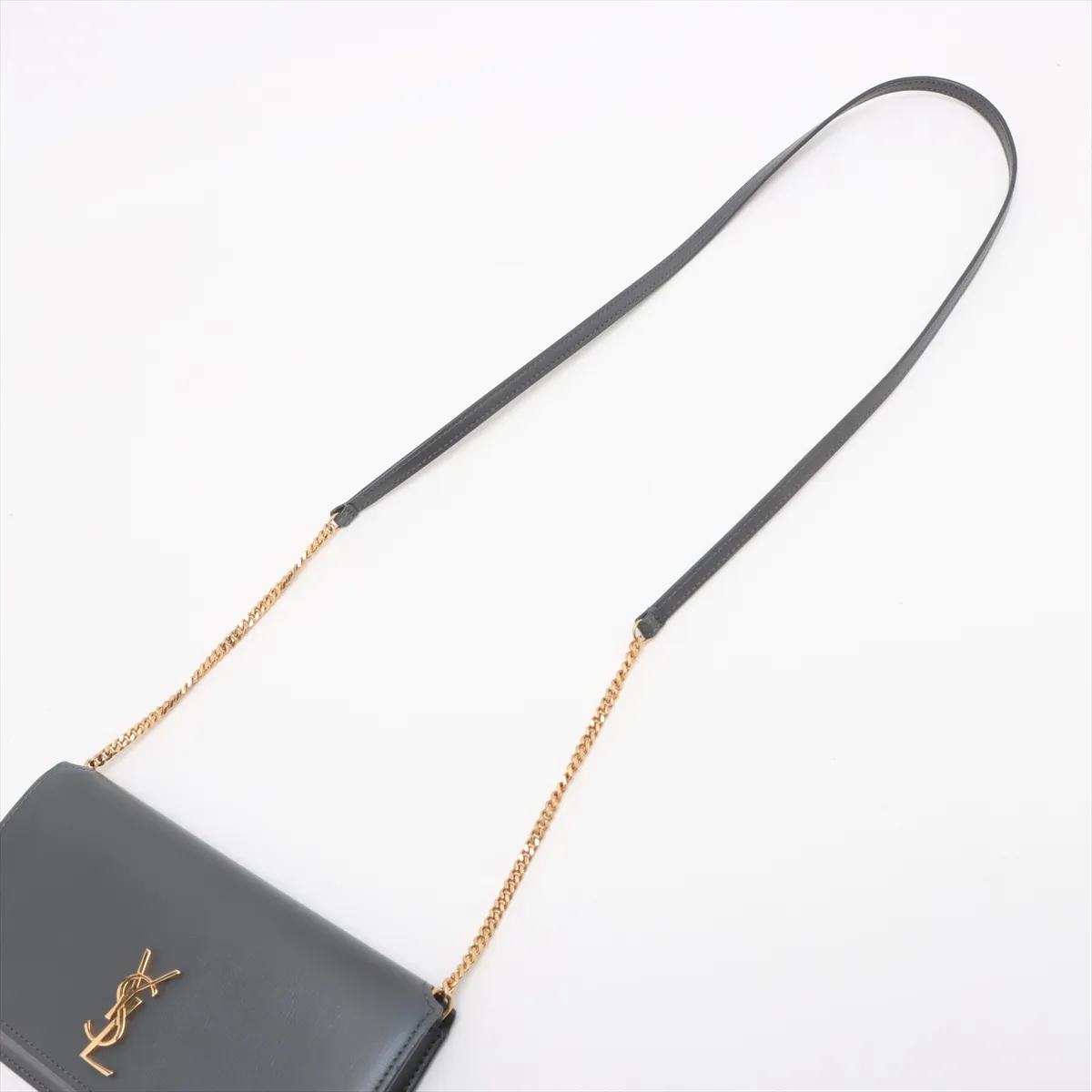 Leather Chain Shoulder Bag, Gray, 635095 — view 5