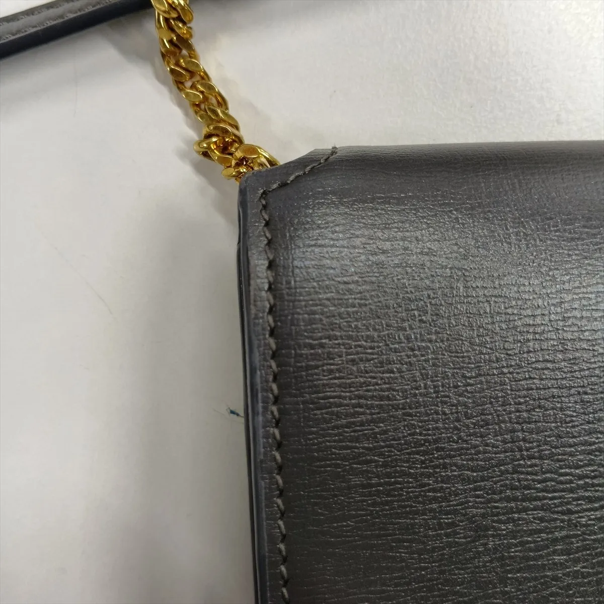 Leather Chain Shoulder Bag, Gray, 635095 — view 10