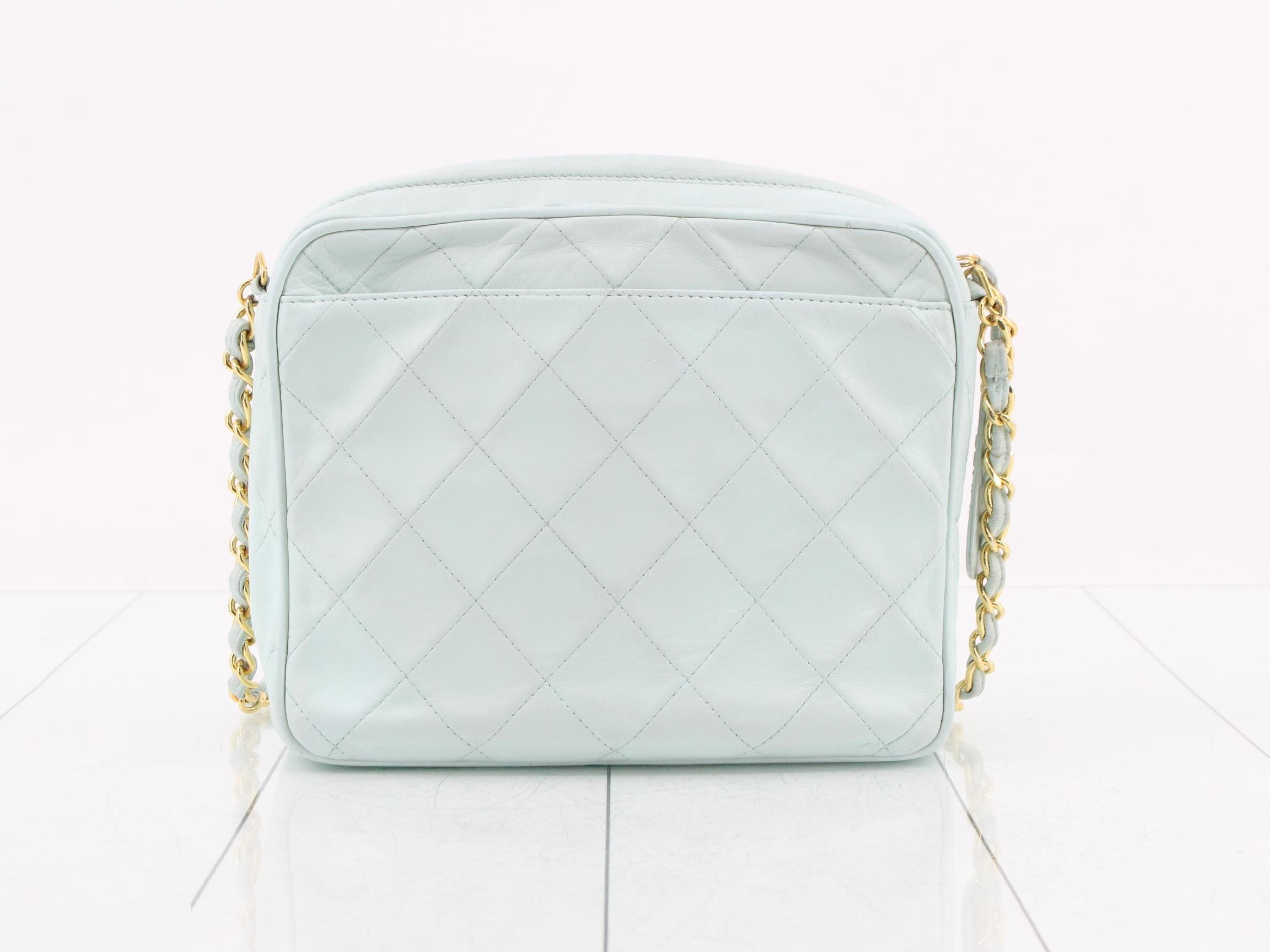 Lambskin Matelassé Chain Shoulder Bag with Pull Charm, Light Blue — view 2