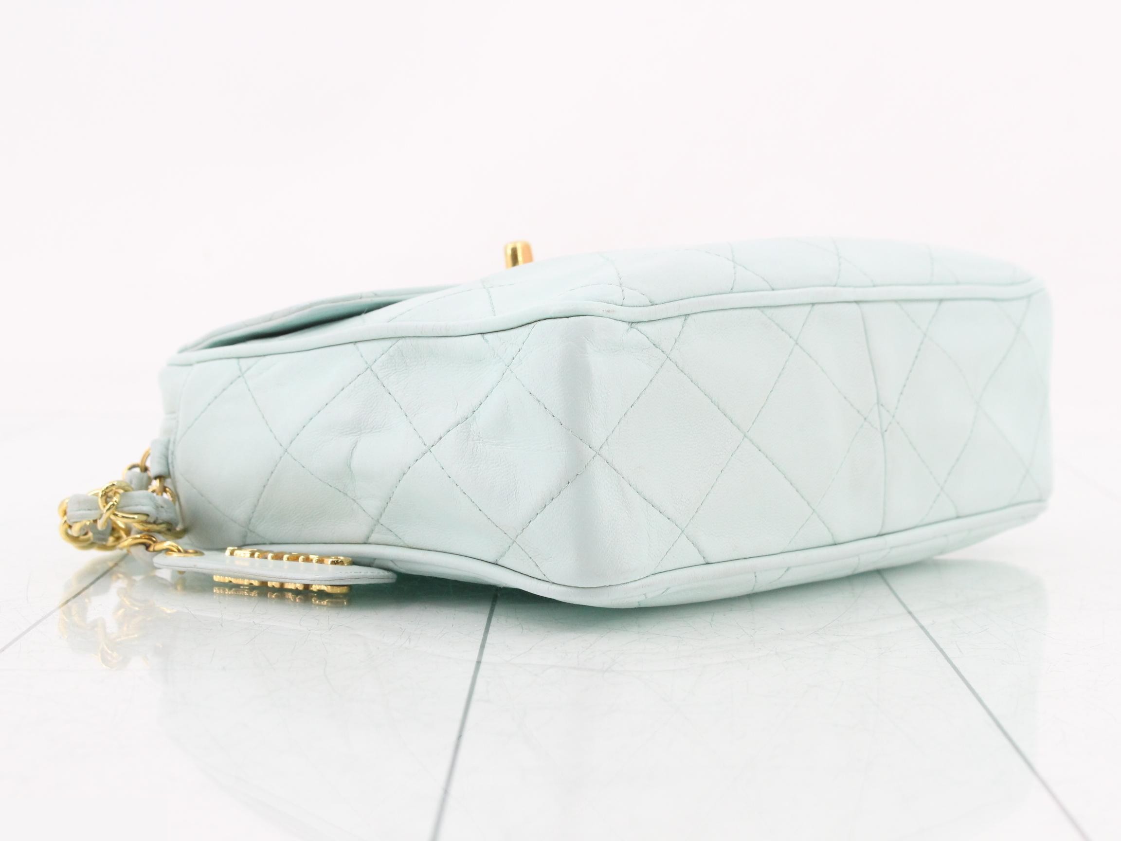 Lambskin Matelassé Chain Shoulder Bag with Pull Charm, Light Blue — view 5