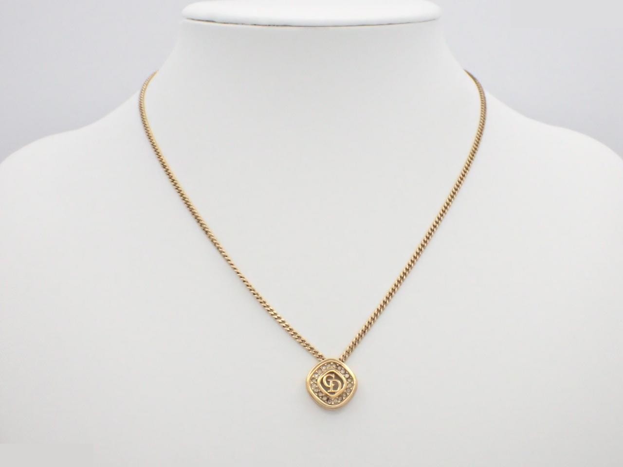 CD logo rhinestone gold-plated necklace, chain approximately 44cm. — view 3