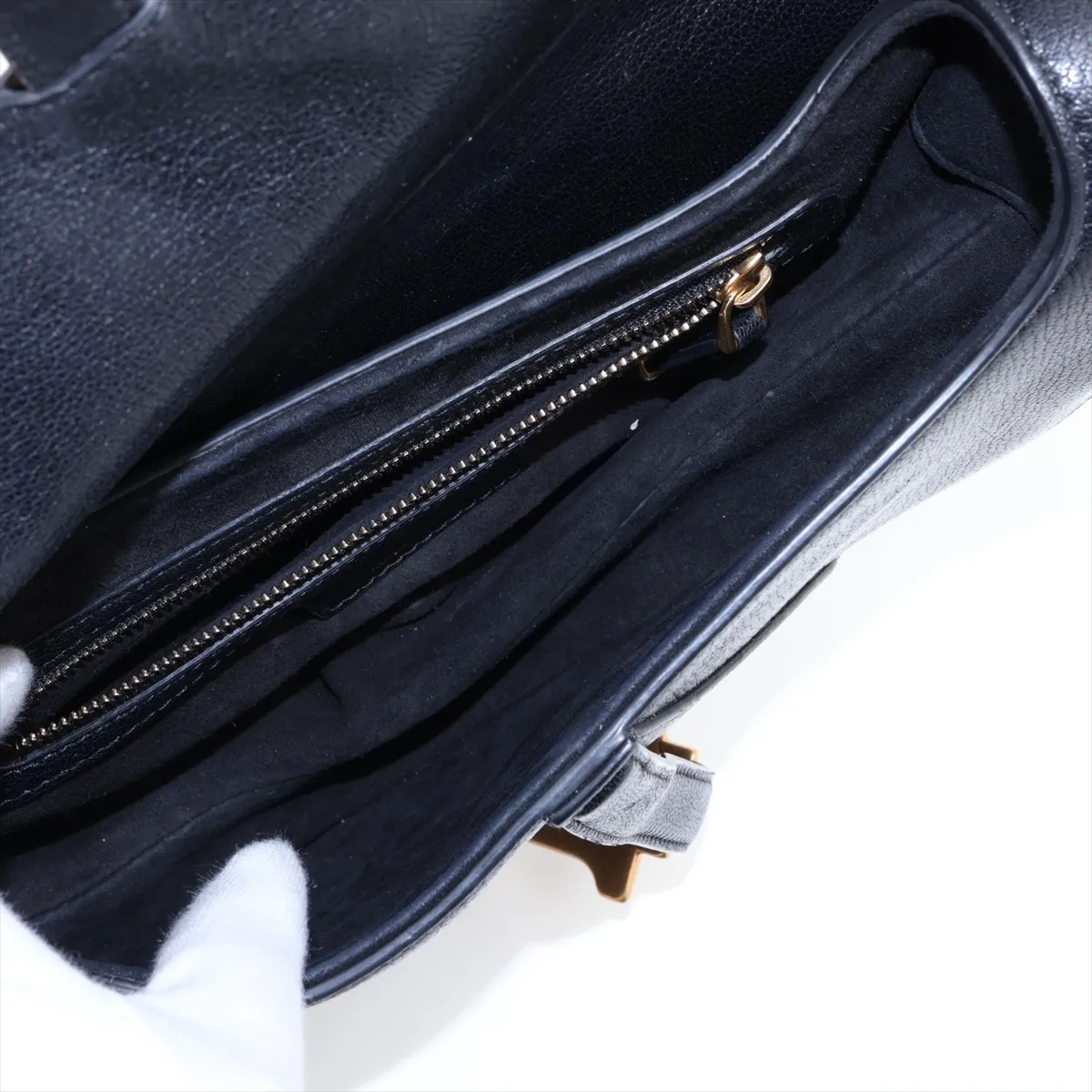 Saddle Bag Leather Shoulder Bag Black — view 7
