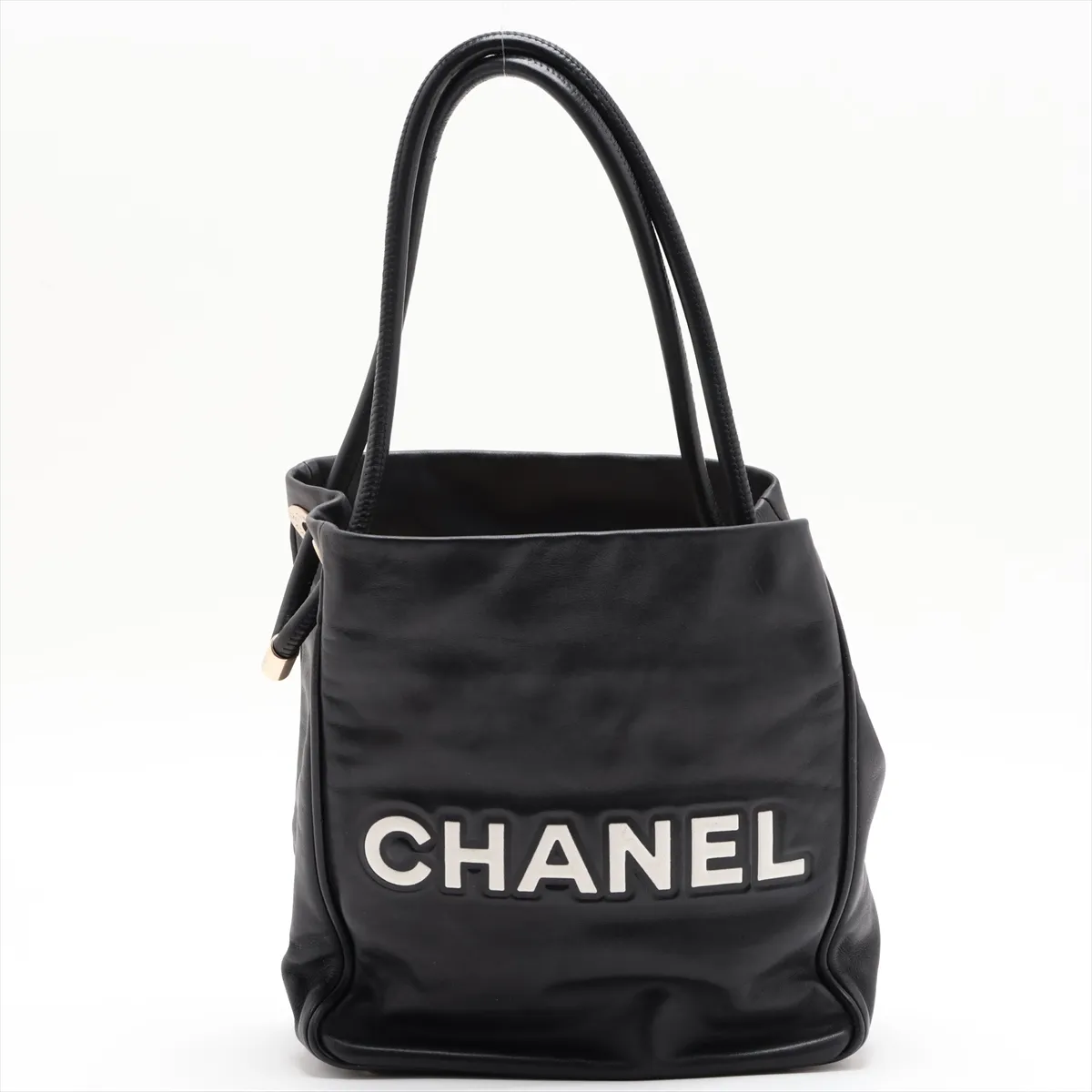 Camellia Lambskin Tote Bag, Black with Gold Hardware, Item No. 7896168 (Serial Number 7) — view 2