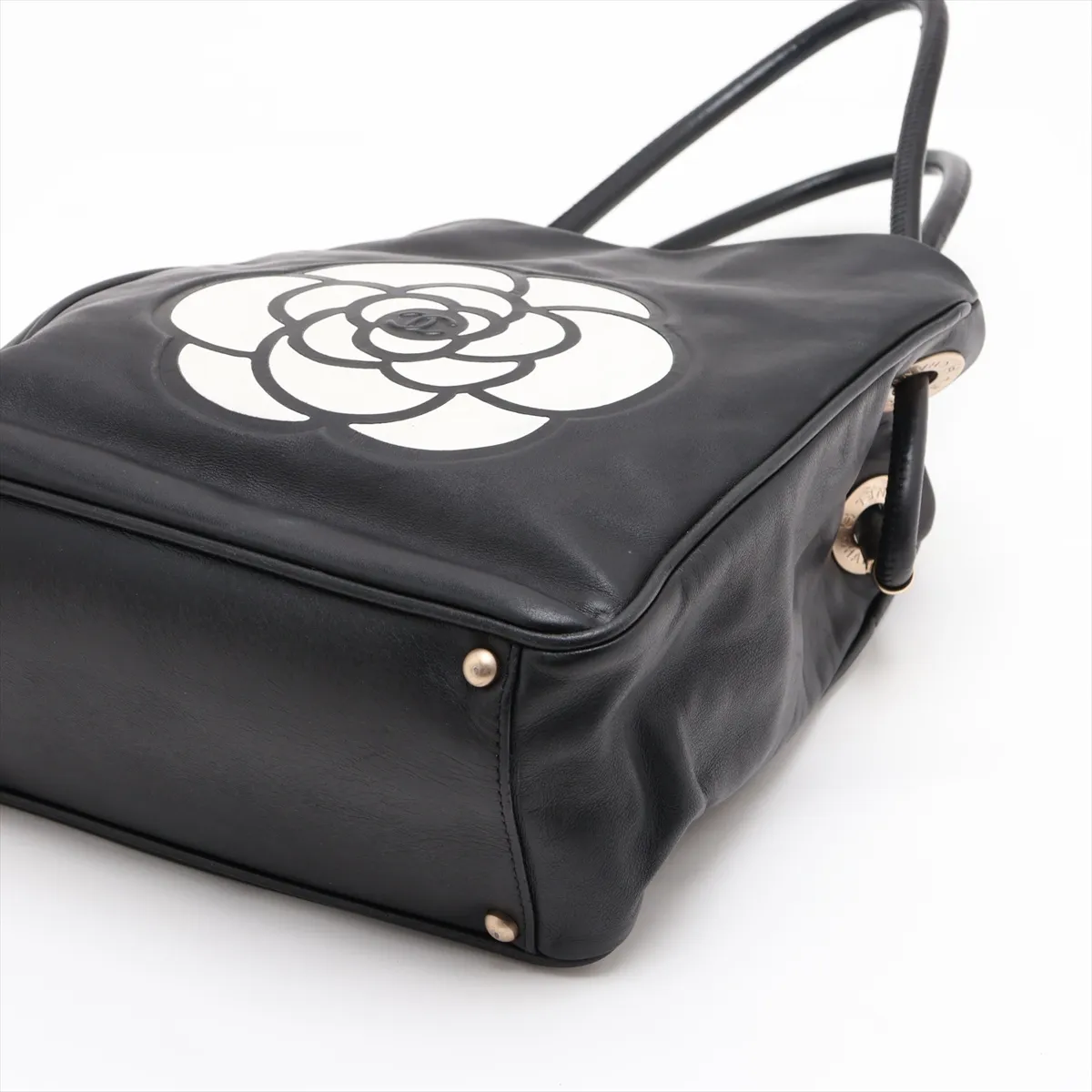 Camellia Lambskin Tote Bag, Black with Gold Hardware, Item No. 7896168 (Serial Number 7) — view 3