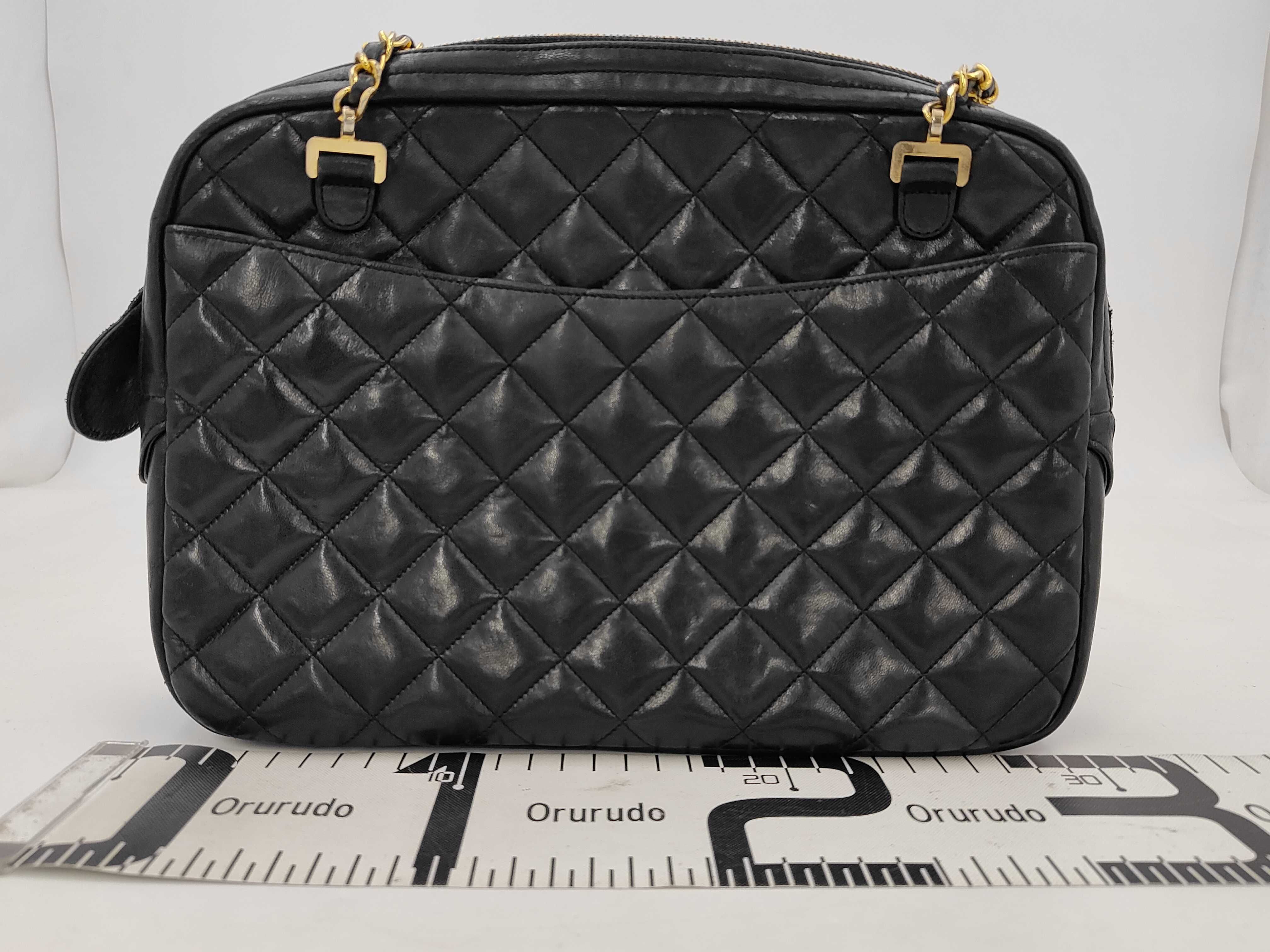 Lambskin Black Matelassé Tote Bag with Pouch, Chain Shoulder Strap, with Seal — view 2