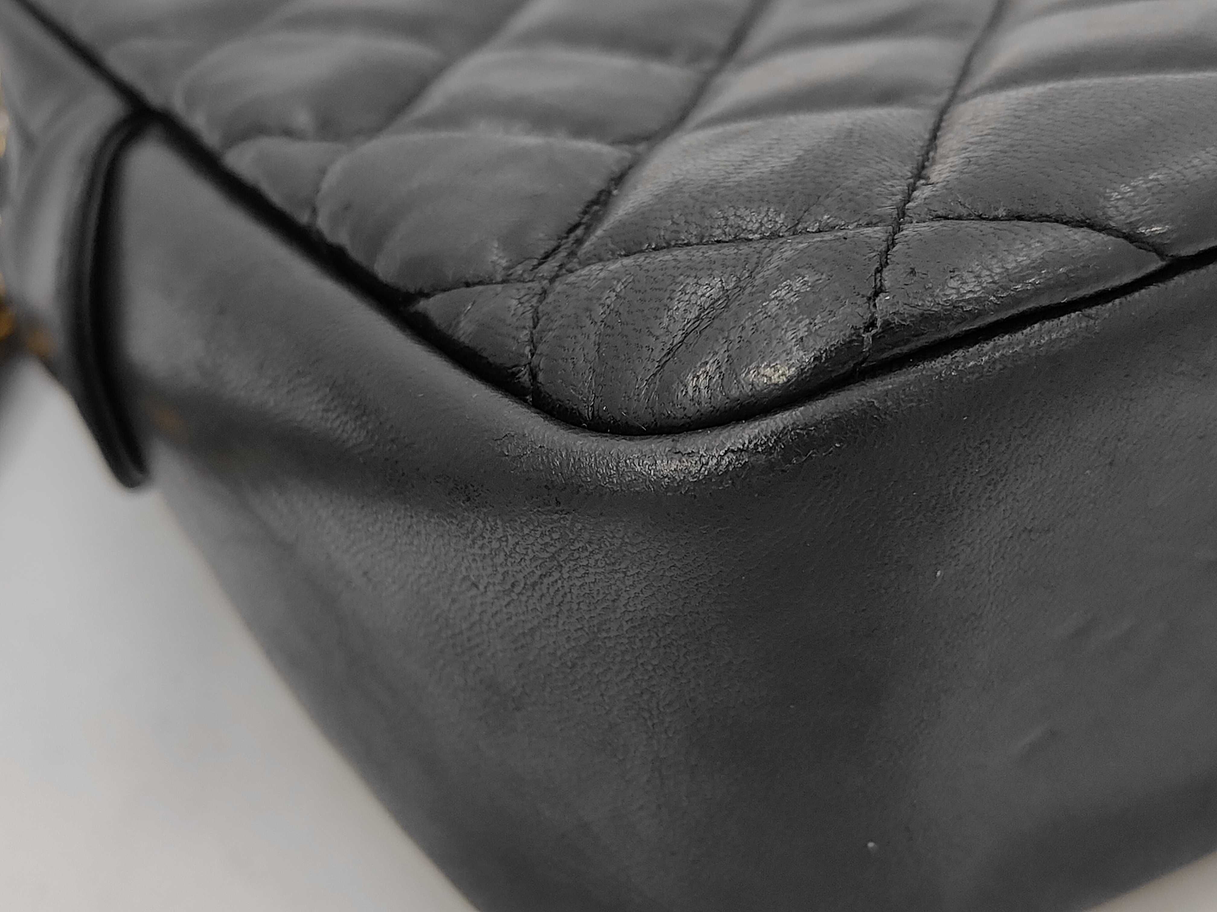 Lambskin Black Matelassé Tote Bag with Pouch, Chain Shoulder Strap, with Seal — view 6