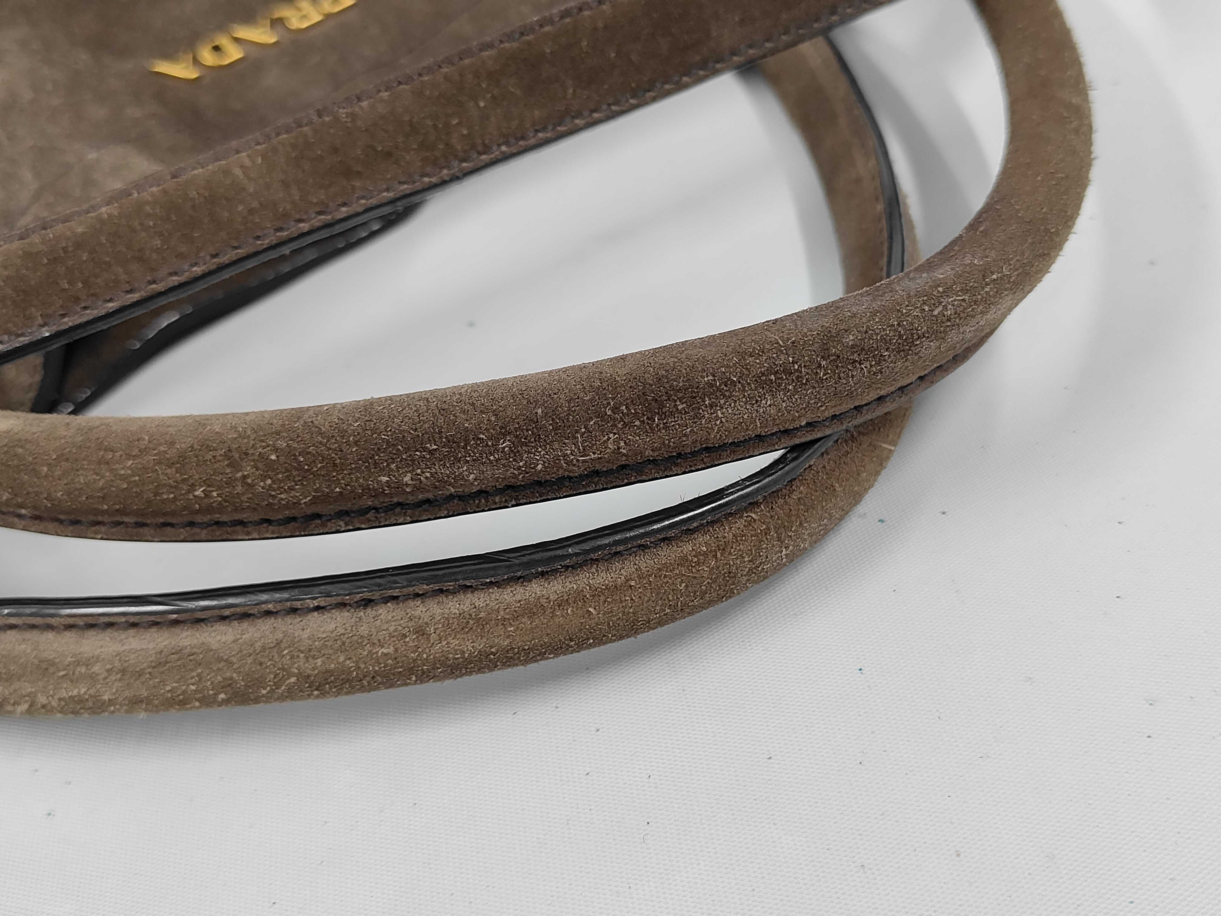 Suede 2-Way Handbag, Khaki, with Strap and Dust Bag. — view 5