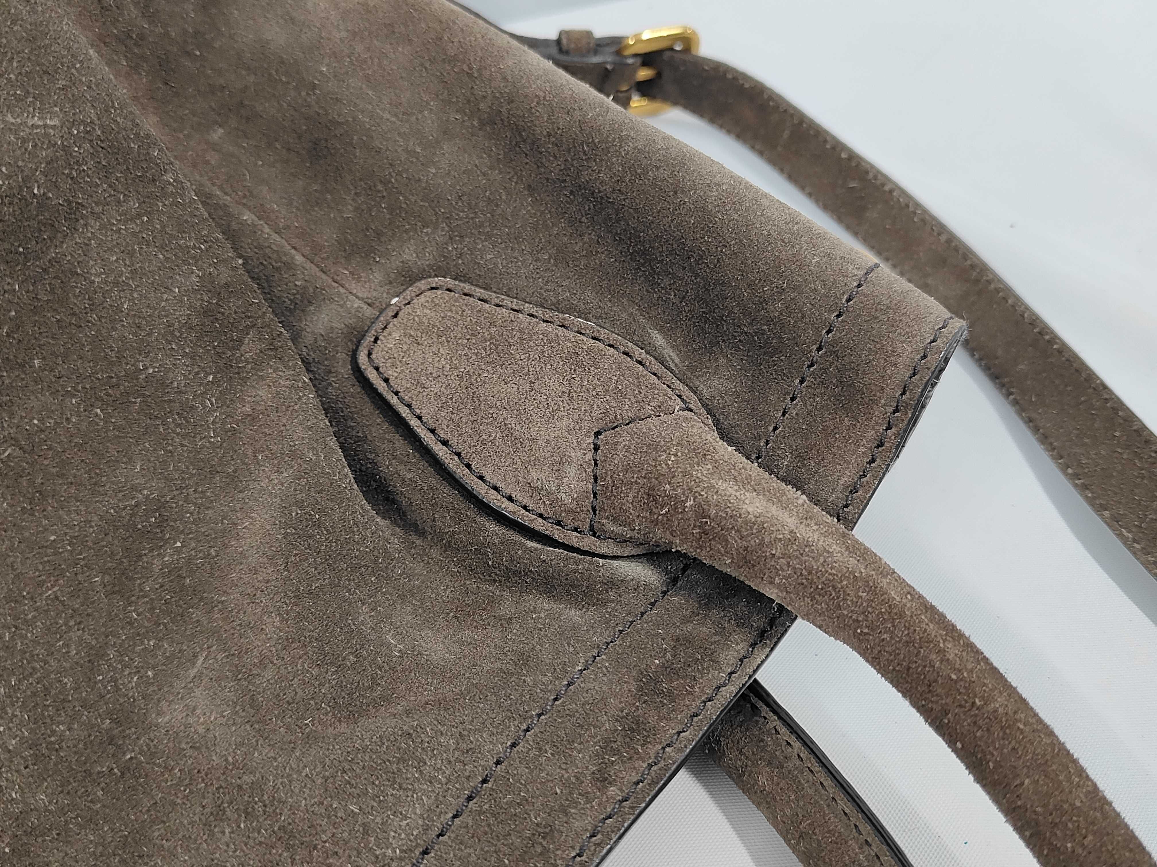 Suede 2-Way Handbag, Khaki, with Strap and Dust Bag. — view 6