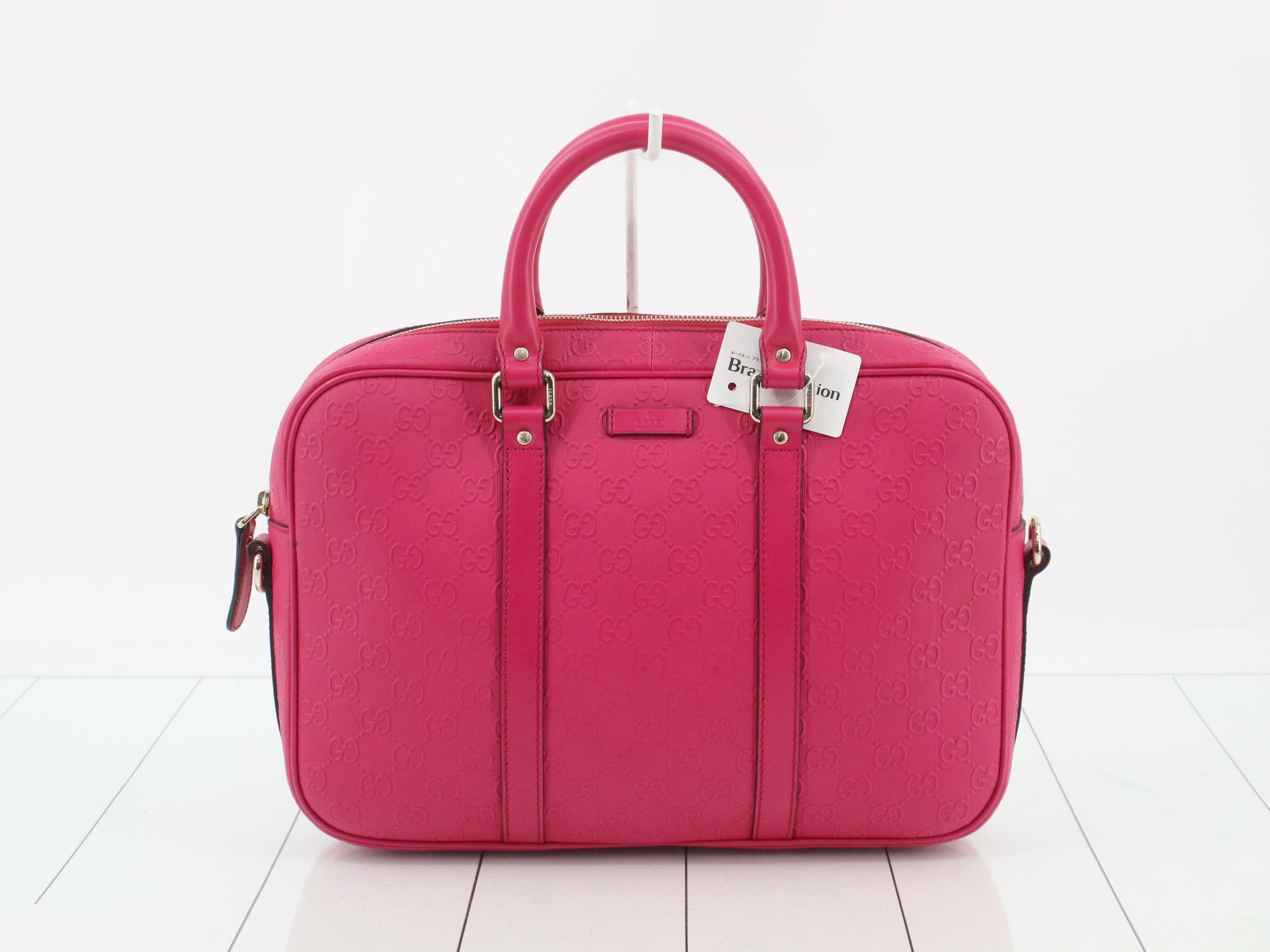 GG Embossed 2-Way Bag, Leather, Magenta