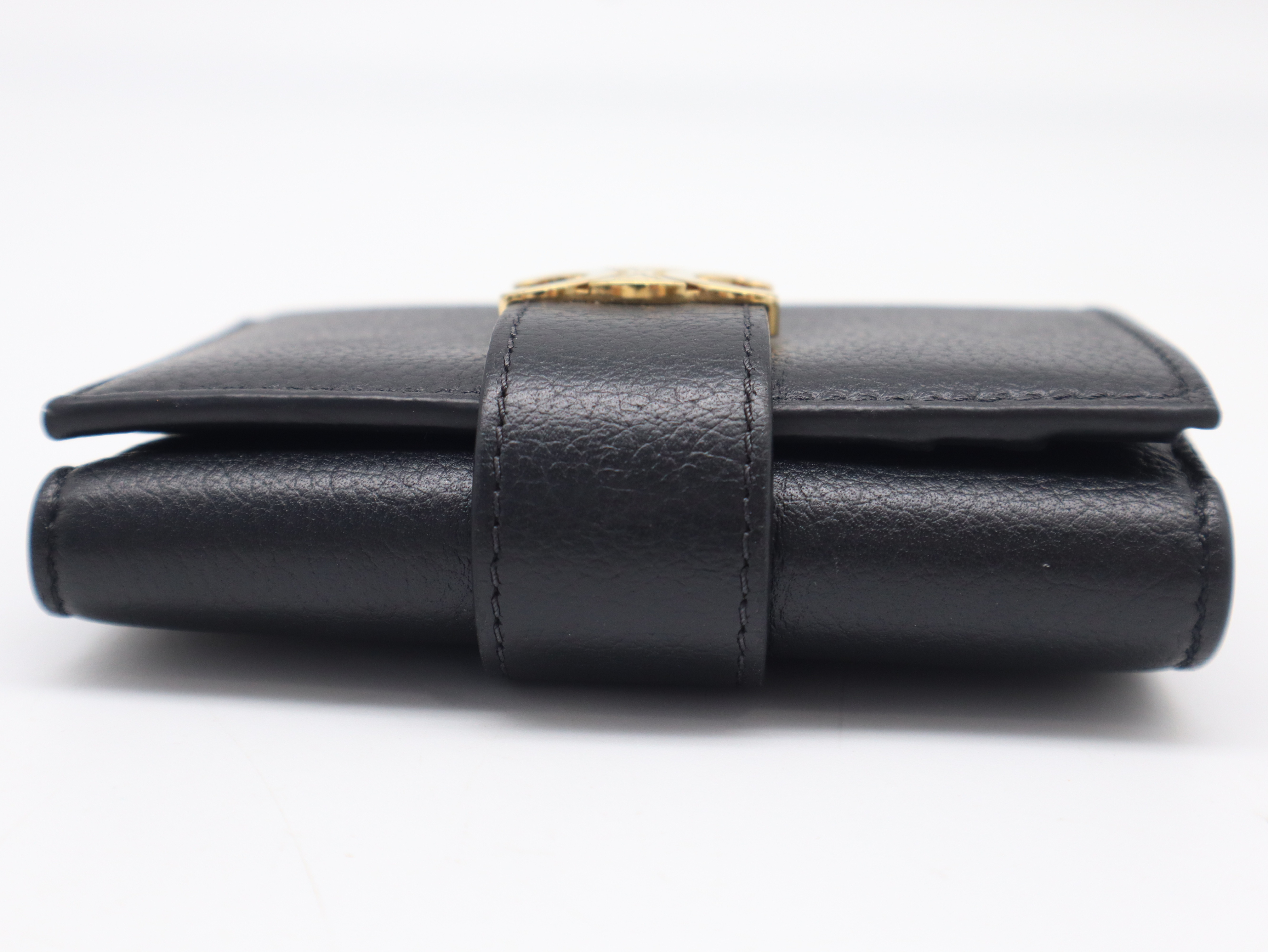 Leather Fine Strap Wallet, Black, Gold Hardware — view 3