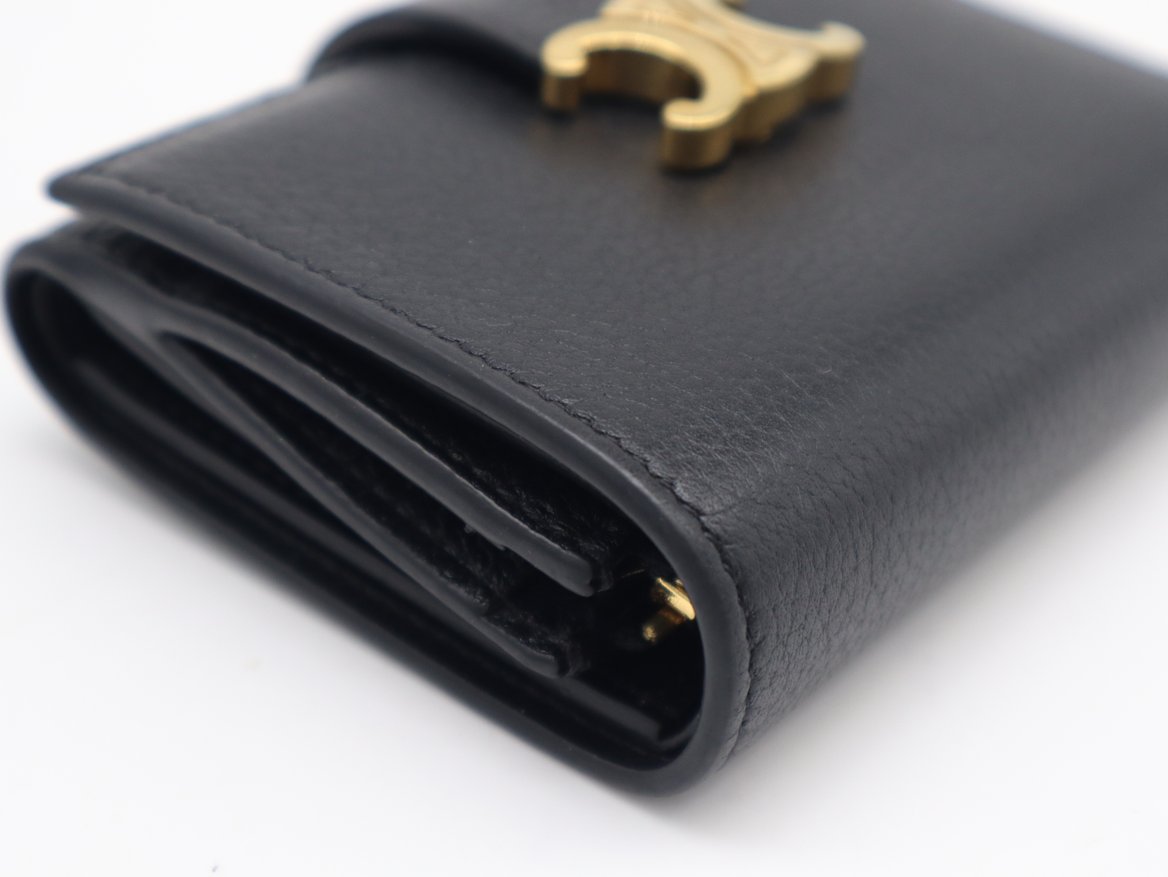 Leather Fine Strap Wallet, Black, Gold Hardware — view 7