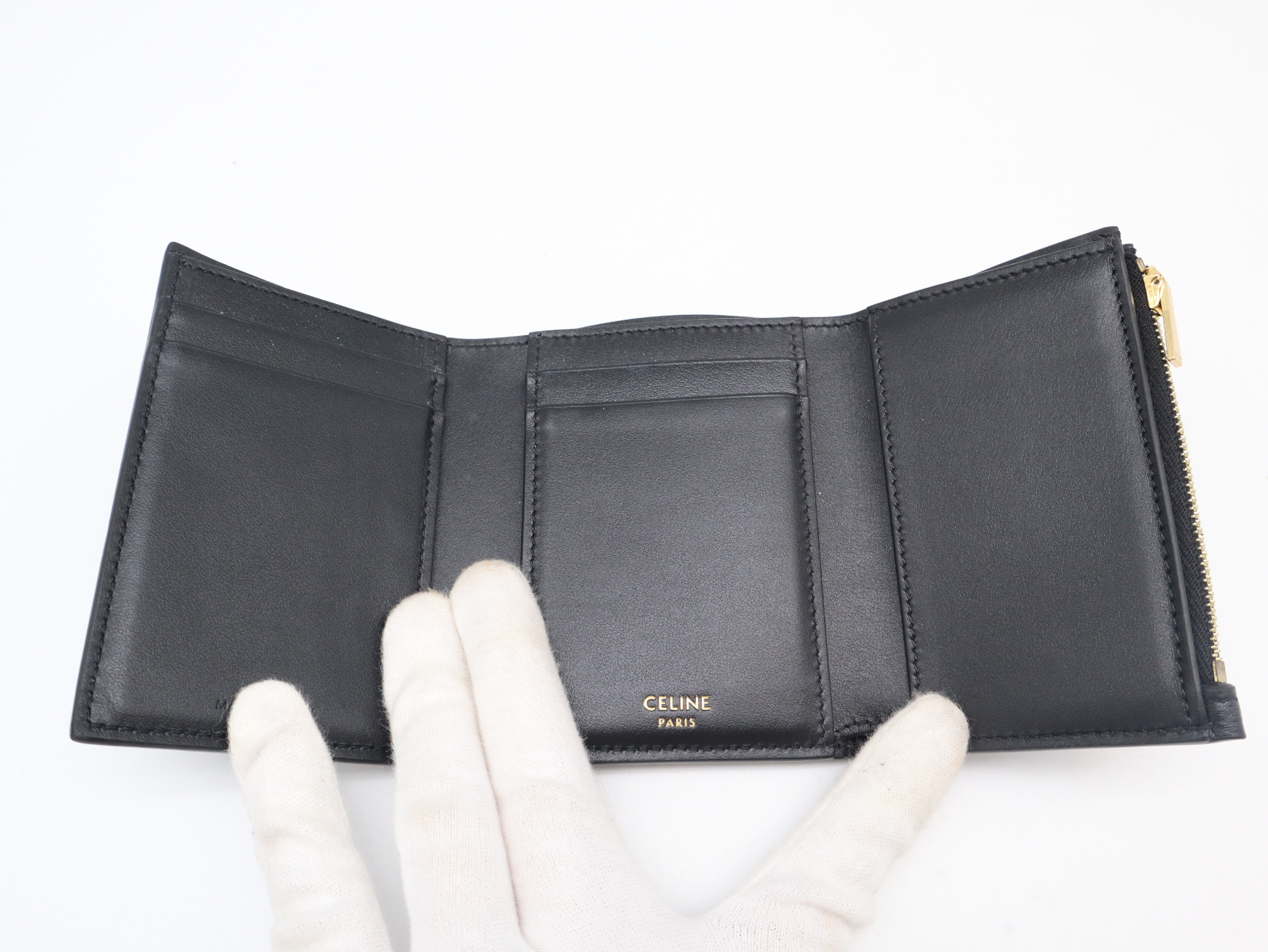 Leather Fine Strap Wallet, Black, Gold Hardware — view 8