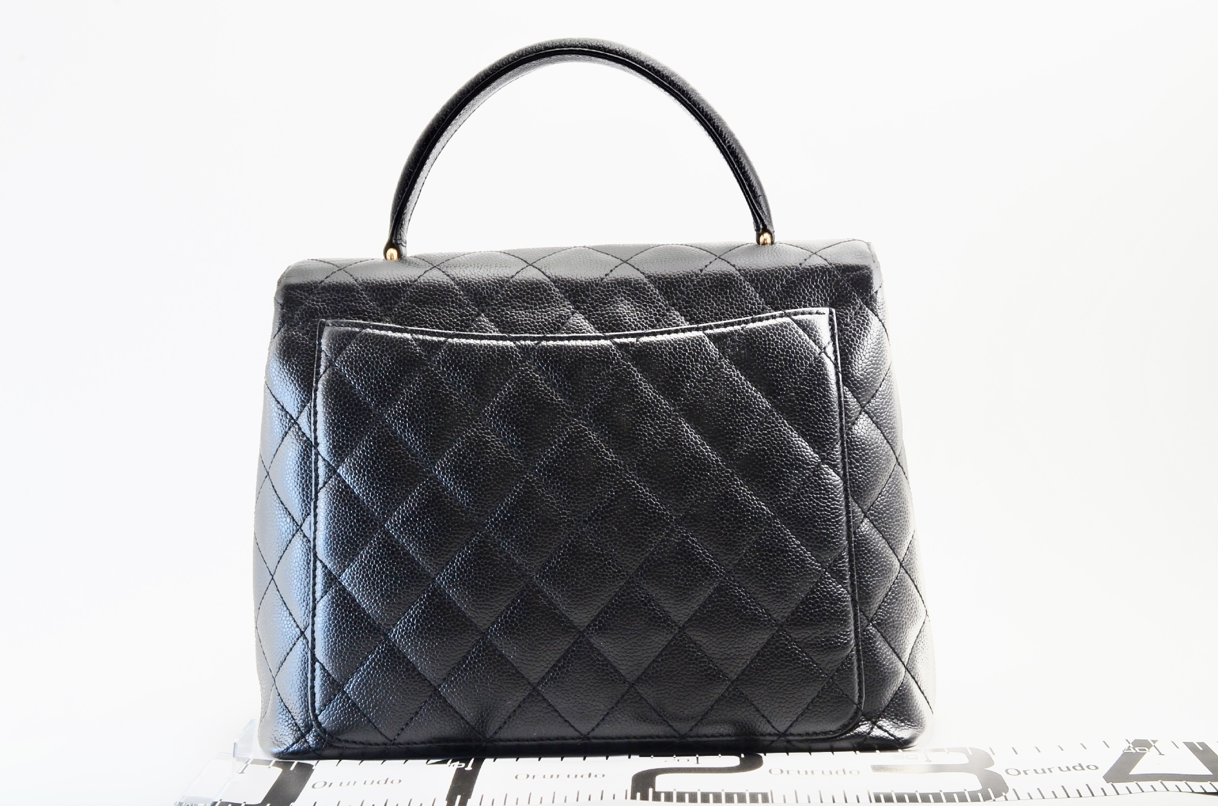 Caviar Skin Top Handle Handbag, Black — view 2