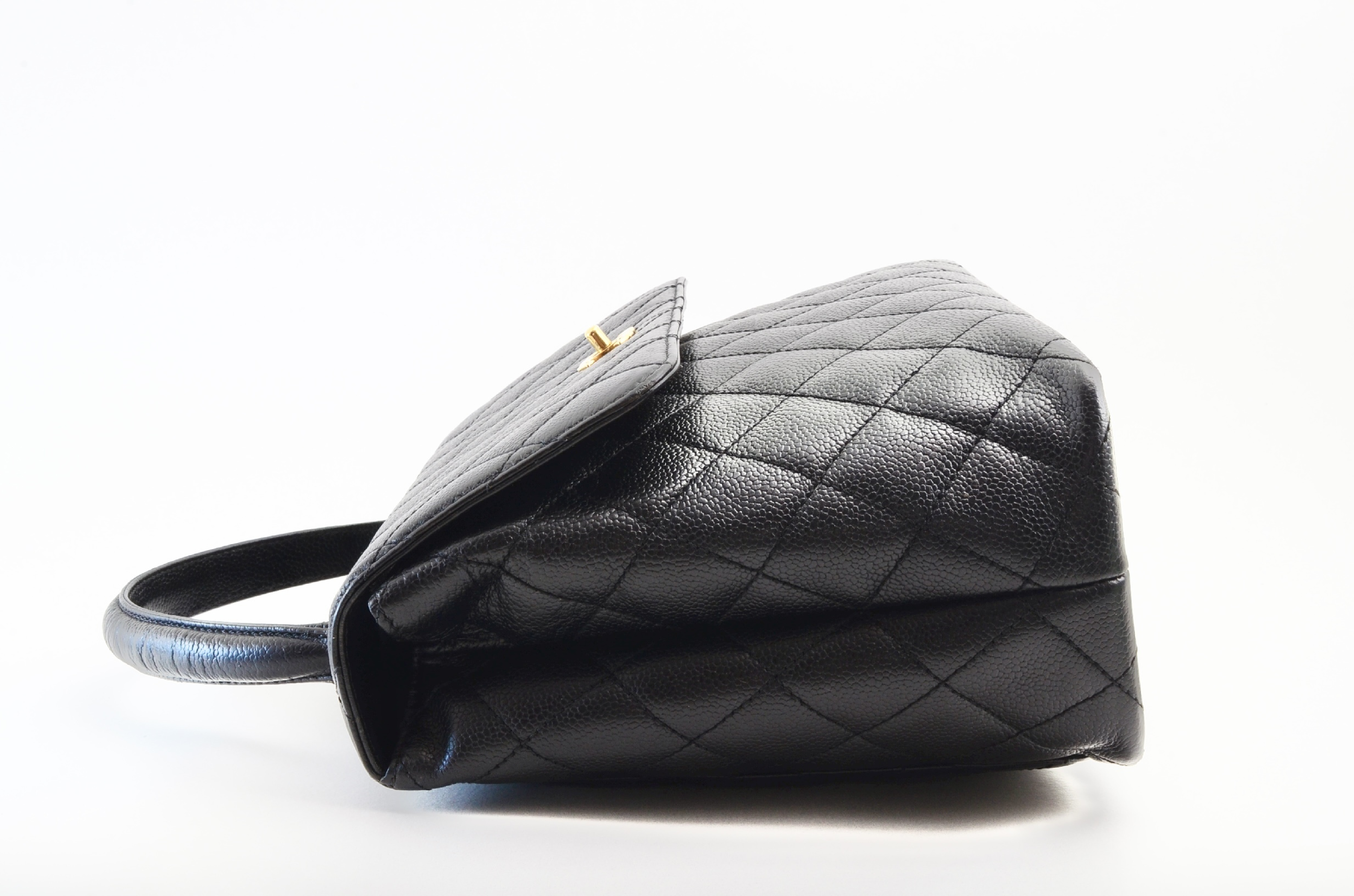 Caviar Skin Top Handle Handbag, Black — view 4