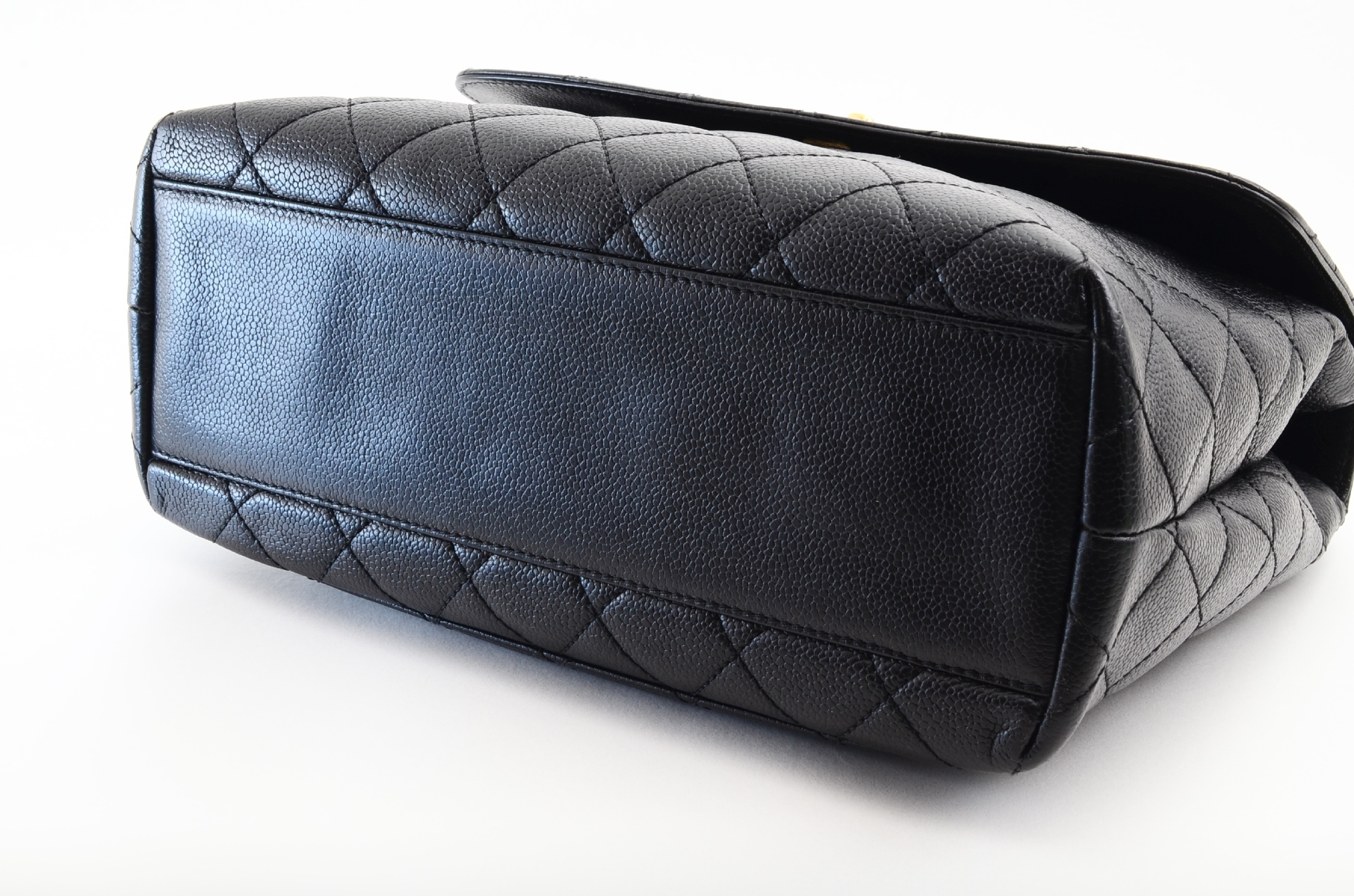 Caviar Skin Top Handle Handbag, Black — view 5