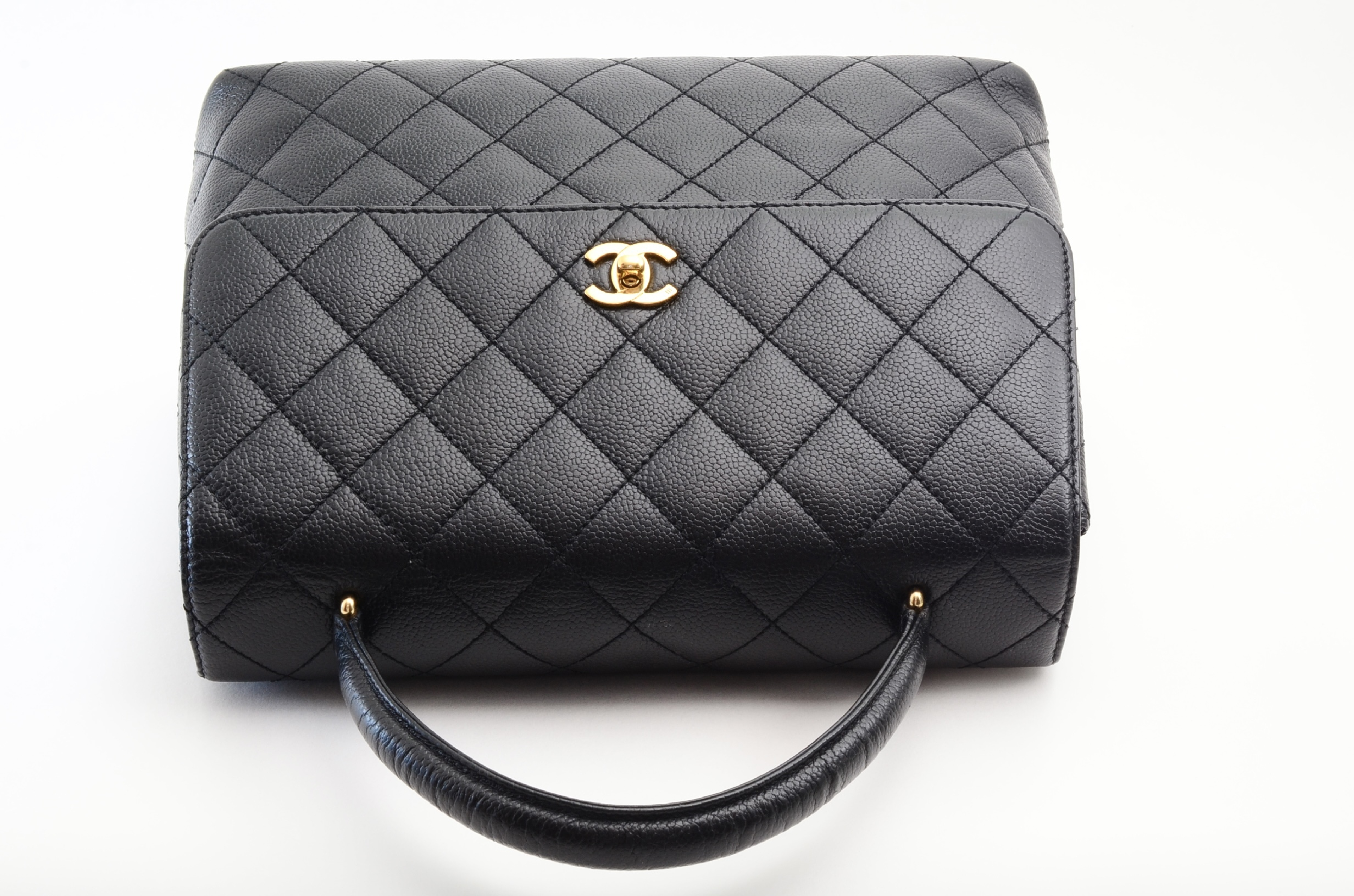 Caviar Skin Top Handle Handbag, Black — view 6