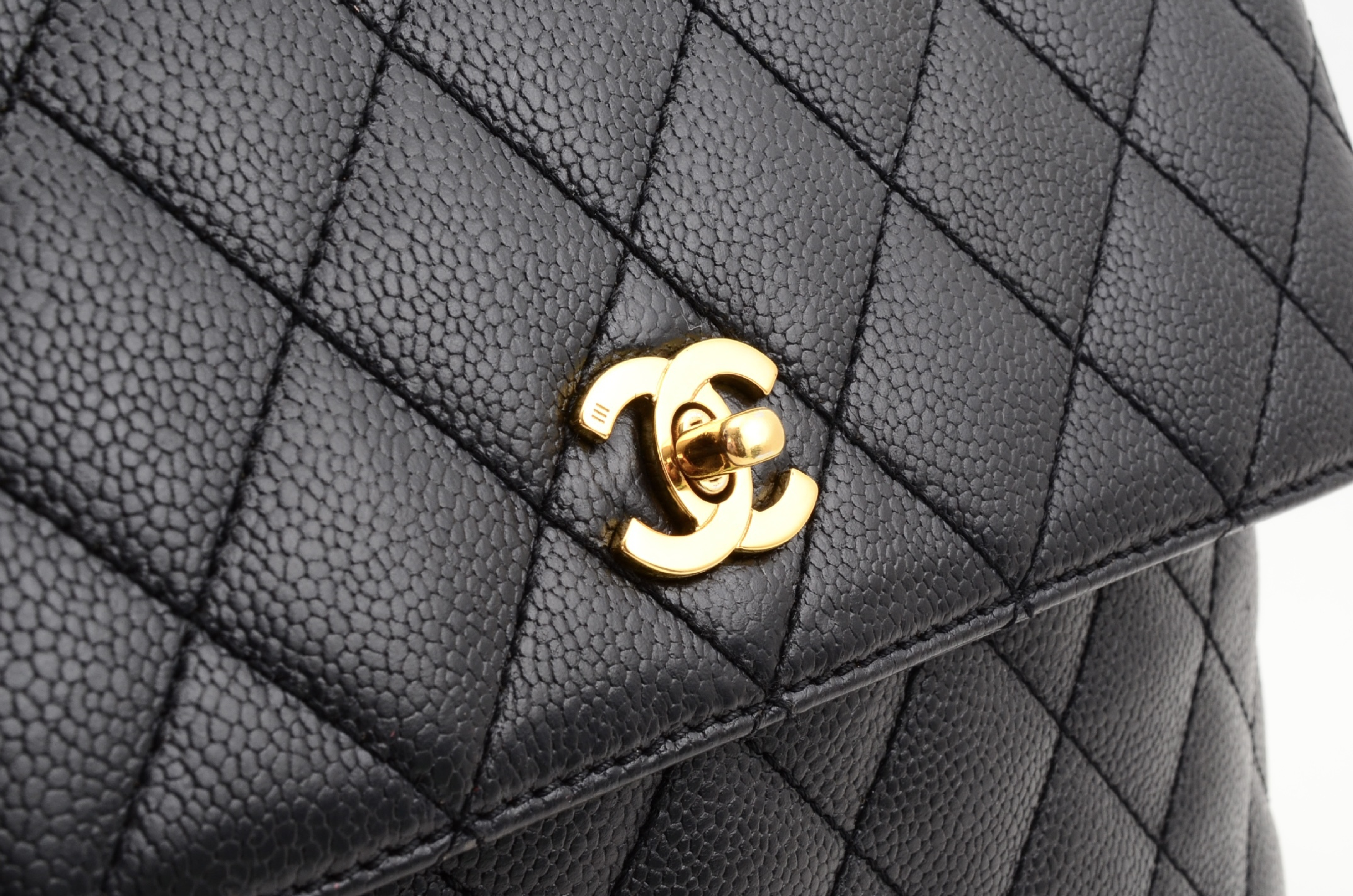 Caviar Skin Top Handle Handbag, Black — view 7