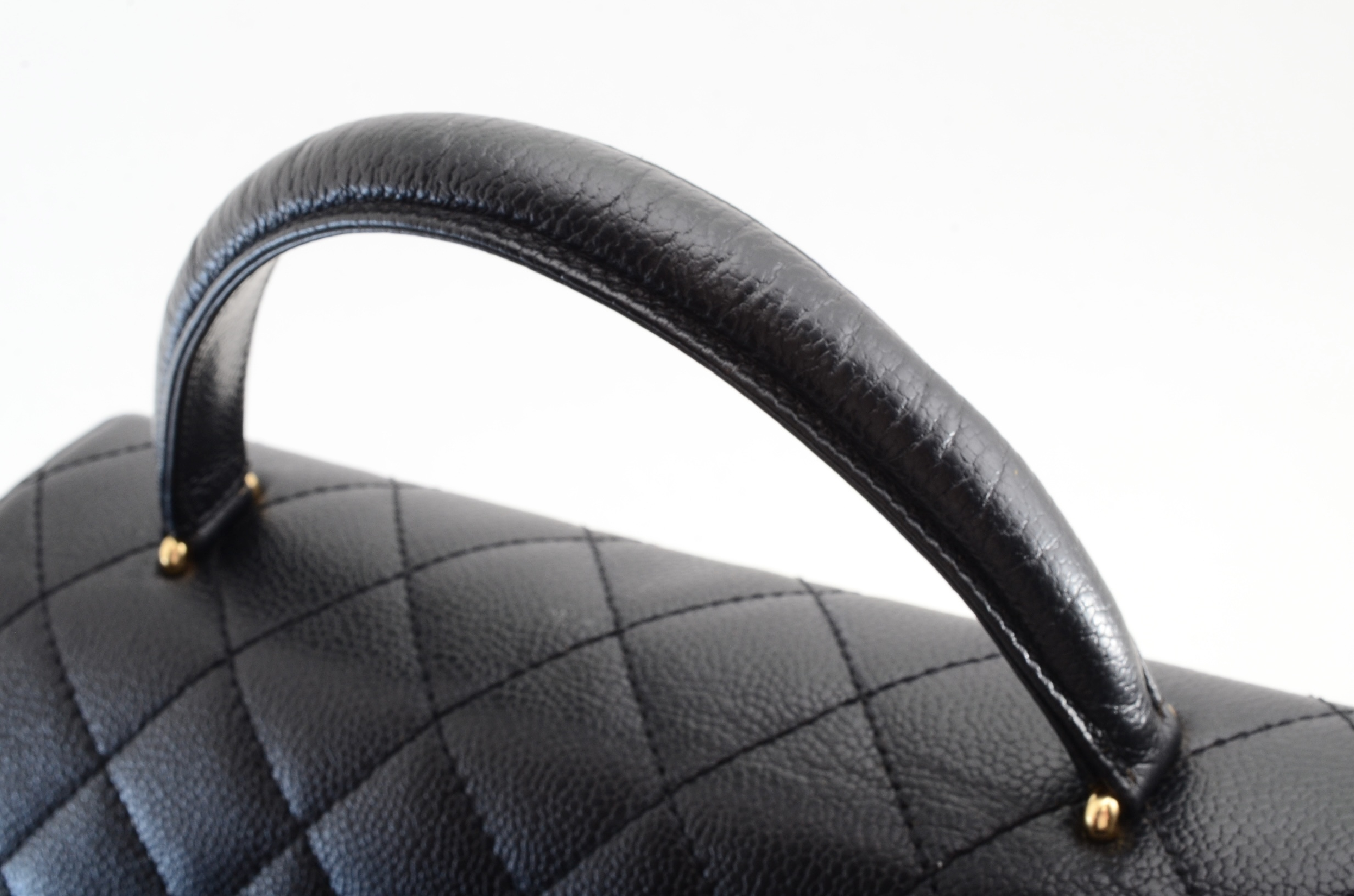Caviar Skin Top Handle Handbag, Black — view 8