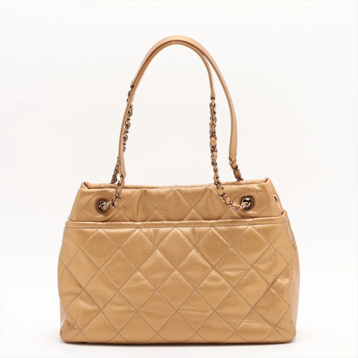Matelassé Caviar Skin Chain Tote Bag, Gold, Gold Hardware, 17681805, Serial Number 17 — view 2