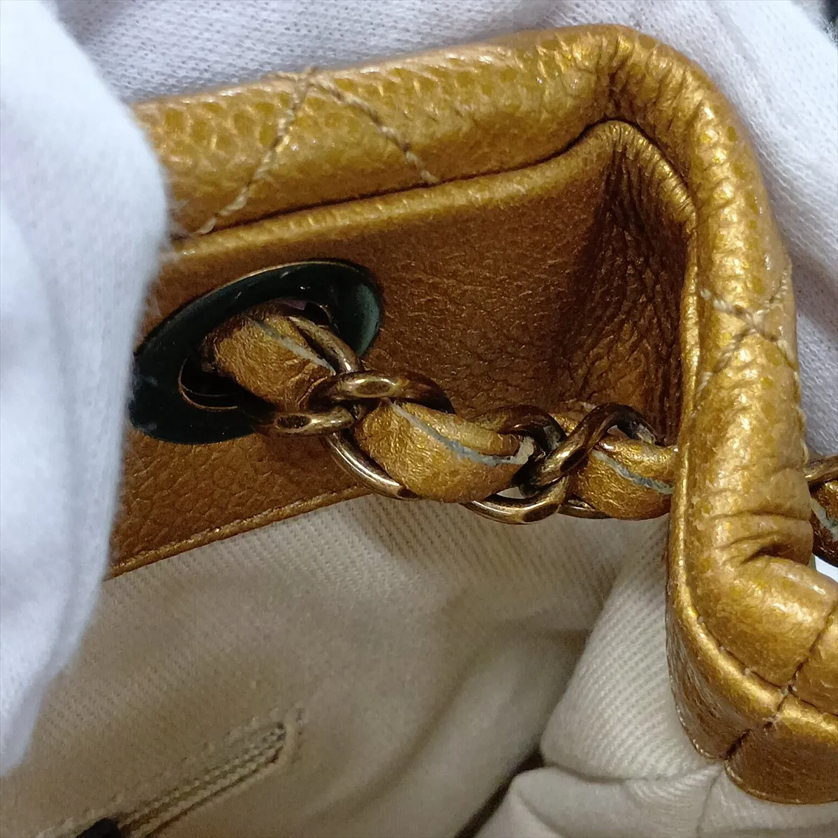 Matelassé Caviar Skin Chain Tote Bag, Gold, Gold Hardware, 17681805, Serial Number 17 — view 15