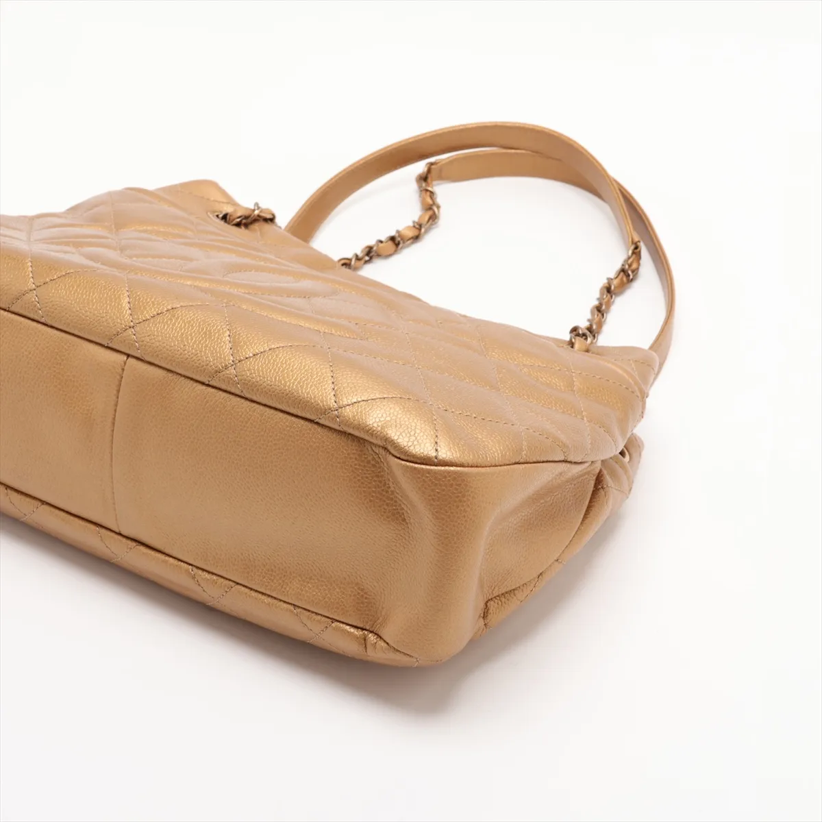 Matelassé Caviar Skin Chain Tote Bag, Gold, Gold Hardware, 17681805, Serial Number 17 — view 3