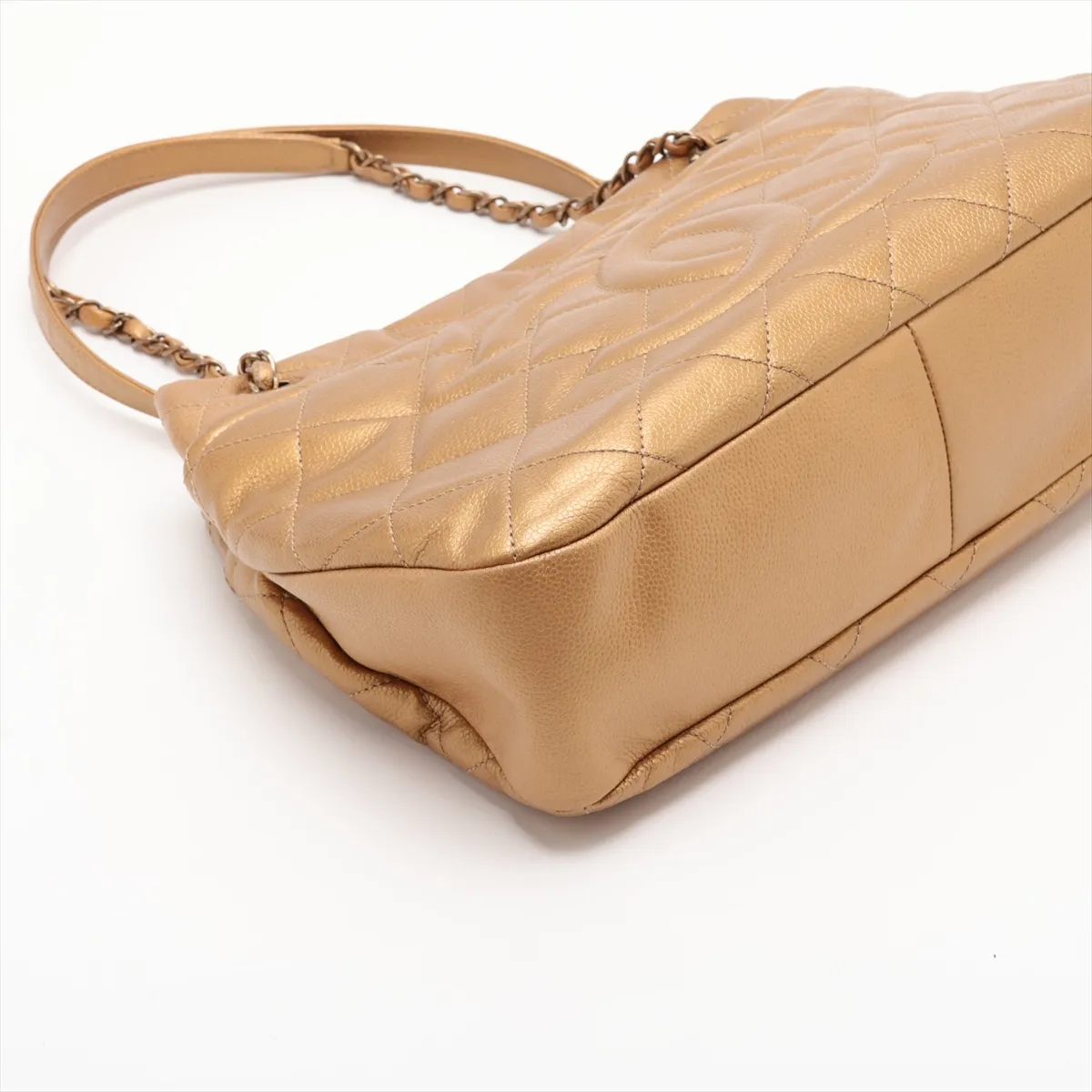 Matelassé Caviar Skin Chain Tote Bag, Gold, Gold Hardware, 17681805, Serial Number 17 — view 4
