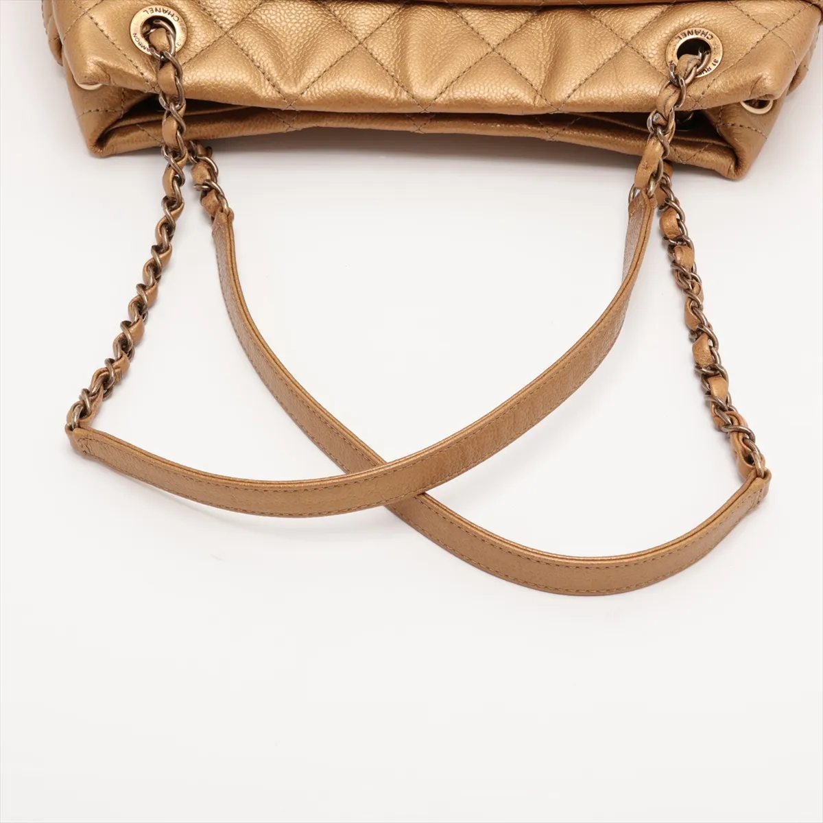 Matelassé Caviar Skin Chain Tote Bag, Gold, Gold Hardware, 17681805, Serial Number 17 — view 5