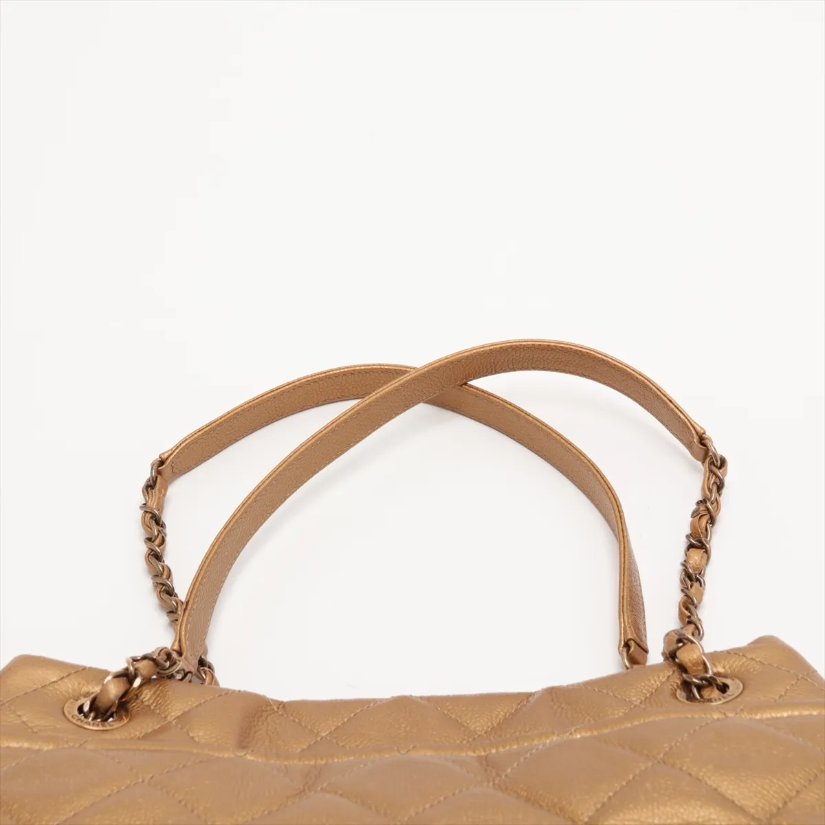 Matelassé Caviar Skin Chain Tote Bag, Gold, Gold Hardware, 17681805, Serial Number 17 — view 6