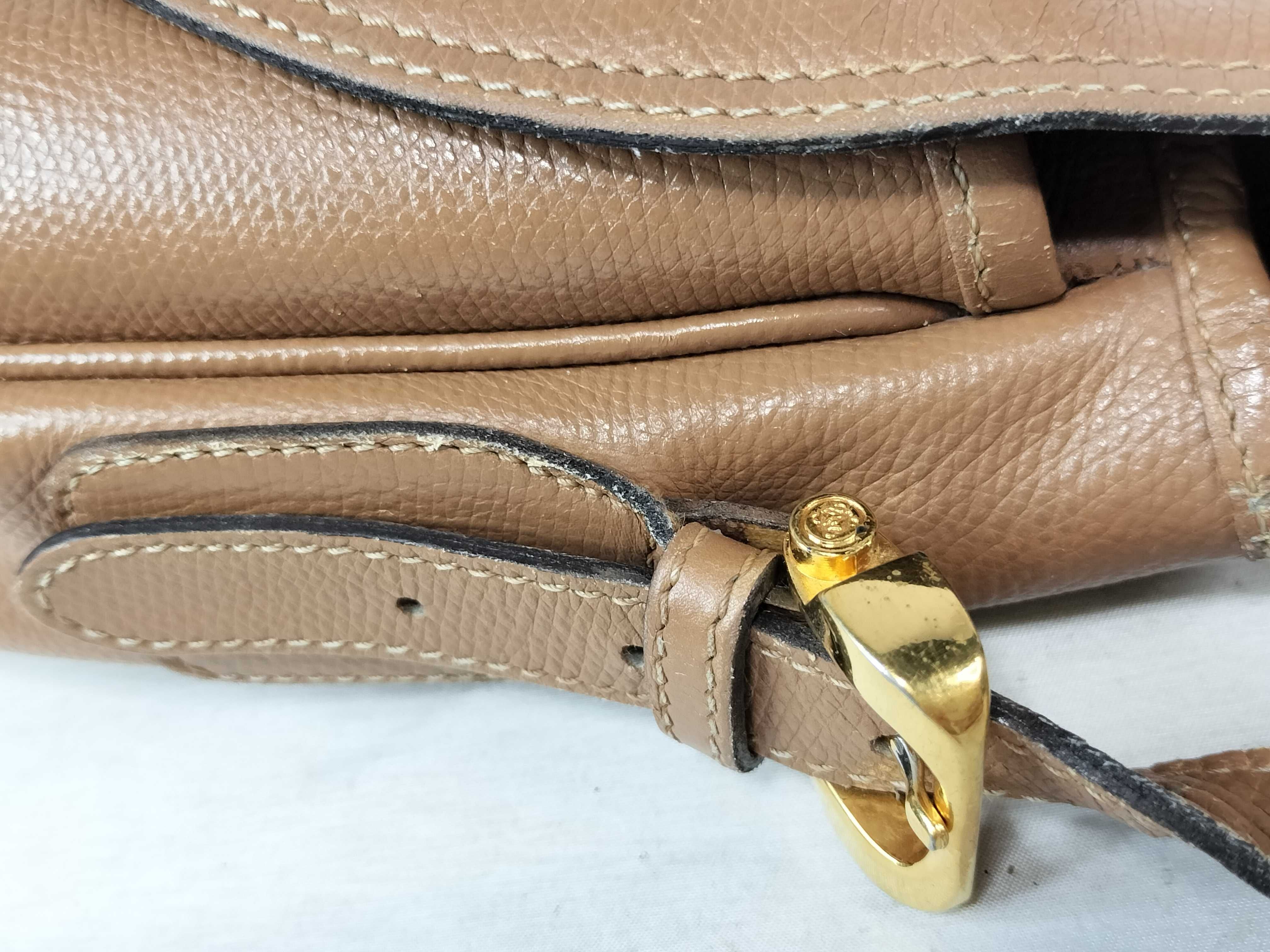 Anagram Leather Shoulder Bag, Brown, W30cm — view 5