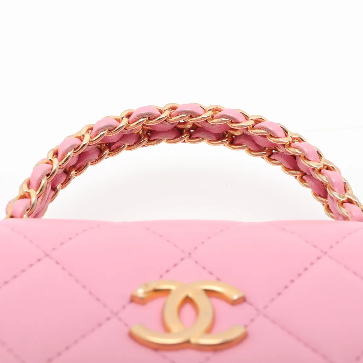 Matelassé Lambskin 2-Way Handbag, Top Handle, Pink, Gold Hardware, E3UUKAEL, Random Serial Number — view 6