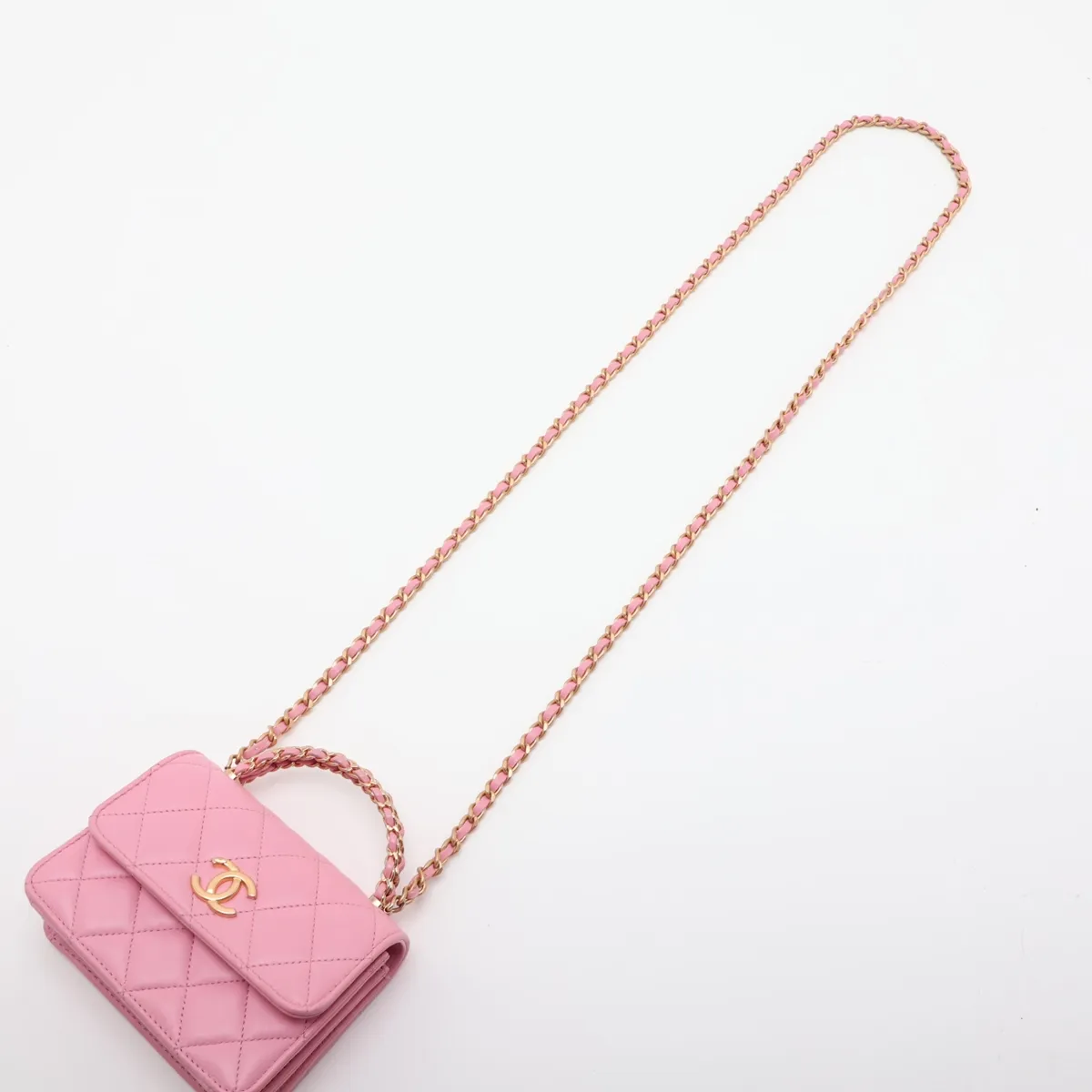 Matelassé Lambskin 2-Way Handbag, Top Handle, Pink, Gold Hardware, E3UUKAEL, Random Serial Number — view 7