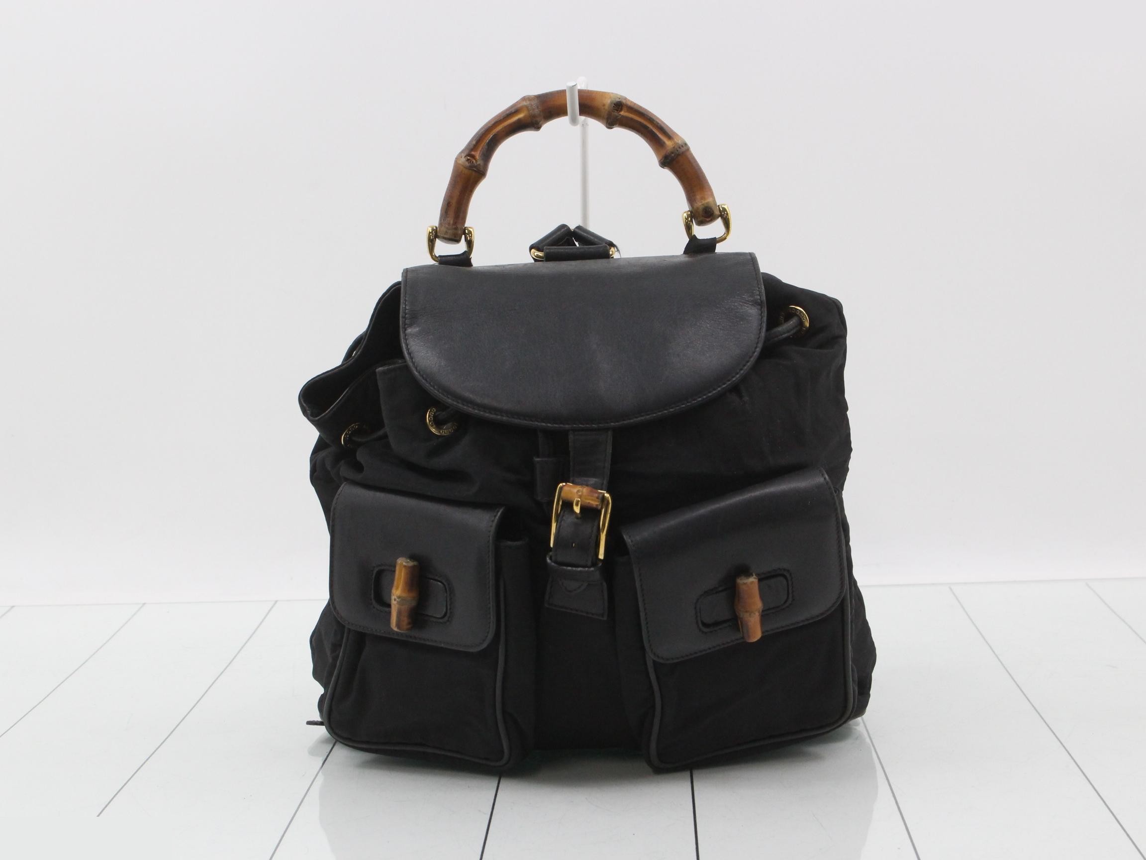 Bamboo Nylon Leather Backpack, Black — view 2
