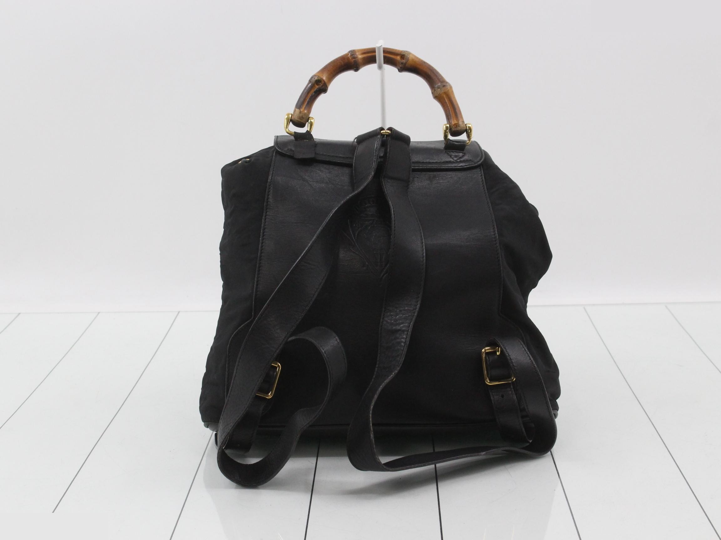 Bamboo Nylon Leather Backpack, Black — view 3