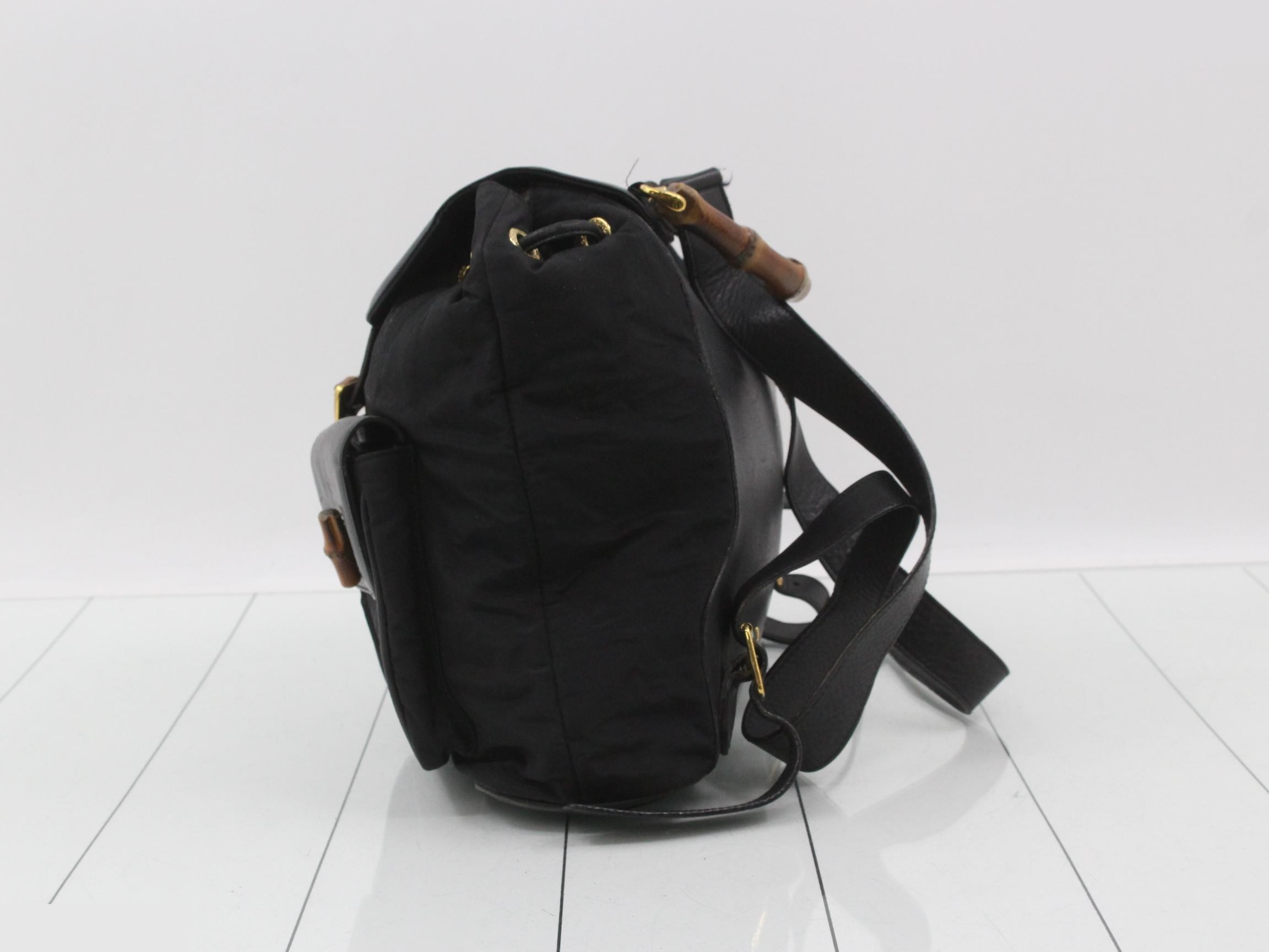 Bamboo Nylon Leather Backpack, Black — view 4