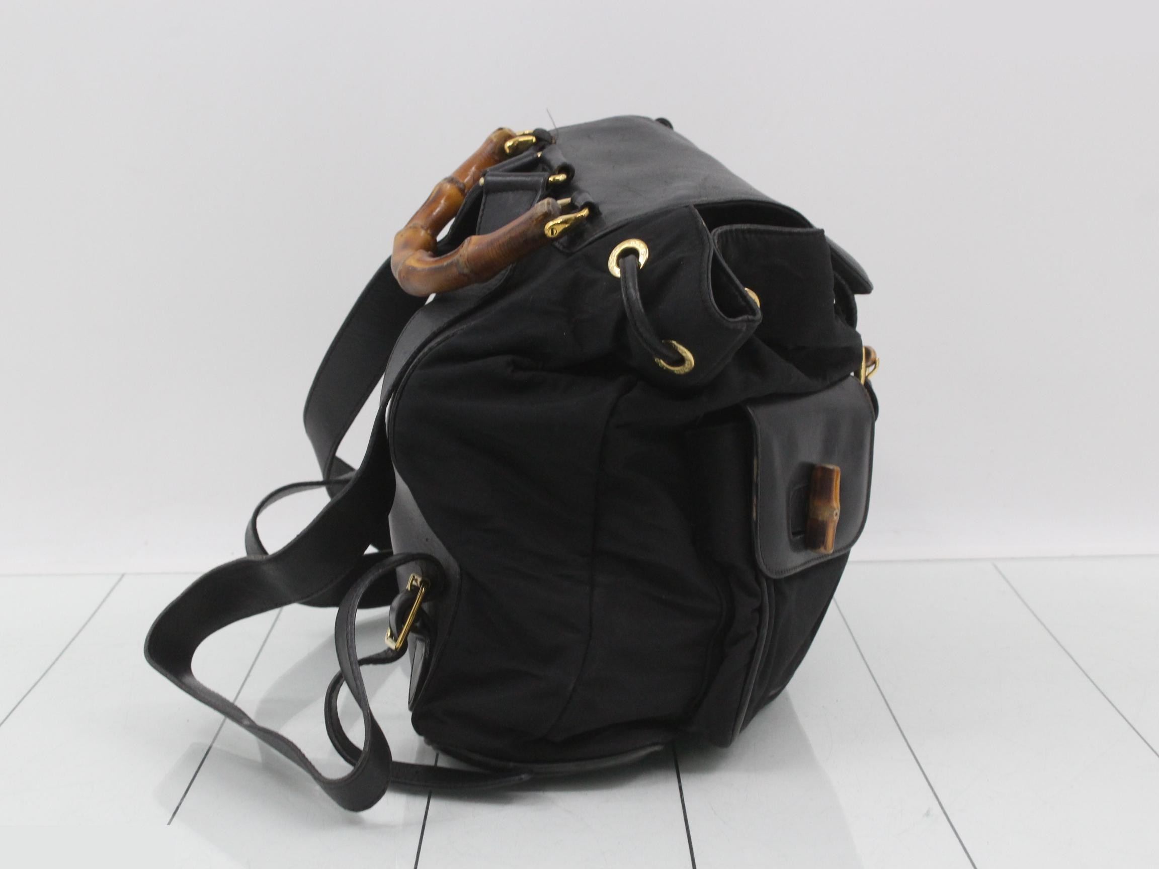 Bamboo Nylon Leather Backpack, Black — view 5